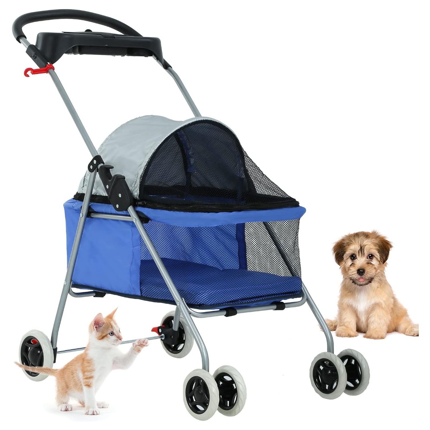 Pet Stroller 4 Wheels Posh Folding Waterproof Portable Travel Cat Dog Stroller with Cup Holder