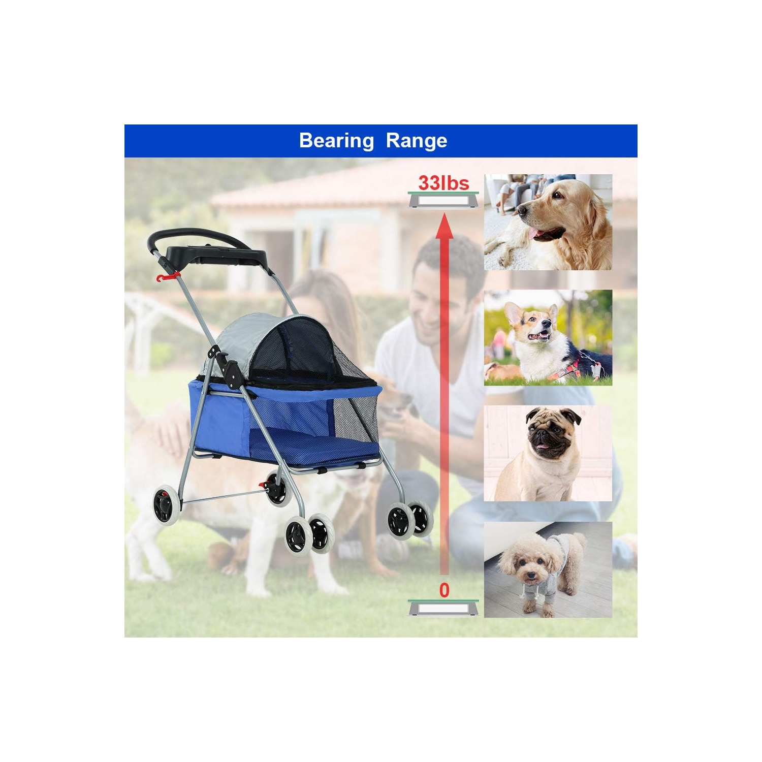 Pet Stroller 4 Wheels Posh Folding Waterproof Portable Travel Cat Dog Stroller with Cup Holder