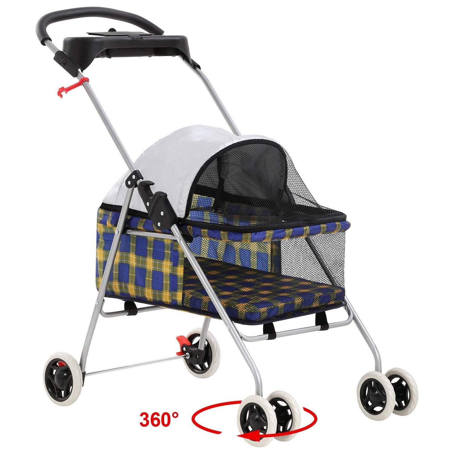 Pet Stroller 4 Wheels Posh Folding Waterproof Portable Travel Cat Dog Stroller with Cup Holder