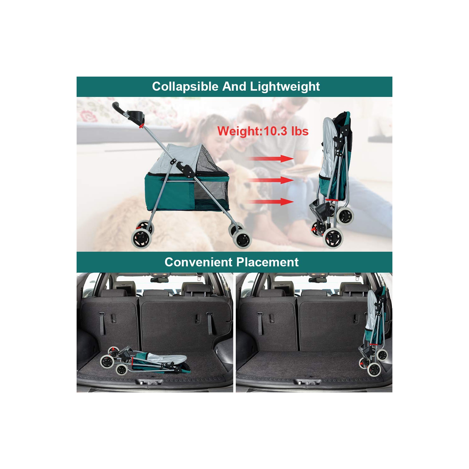 Poussette pour animal de compagnie 4 roues poussette pliante pour chien de voyage étanche Posh avec porte-gobelet