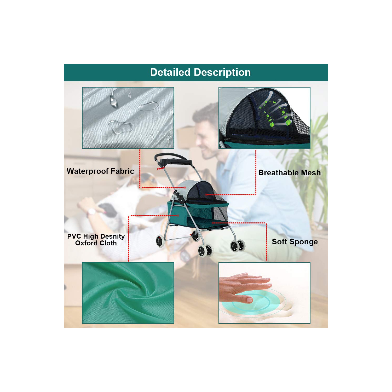 Poussette pour animal de compagnie 4 roues poussette pliante pour chien de voyage étanche Posh avec porte-gobelet