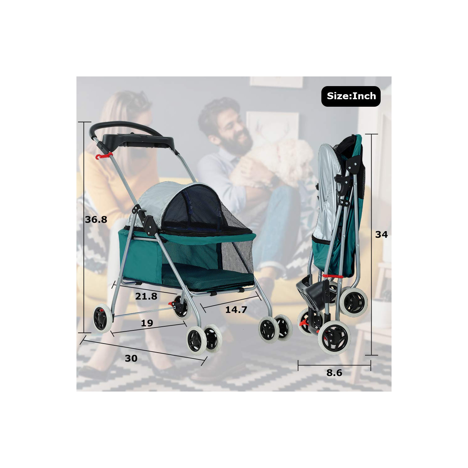 Poussette pour animal de compagnie 4 roues poussette pliante pour chien de voyage étanche Posh avec porte-gobelet