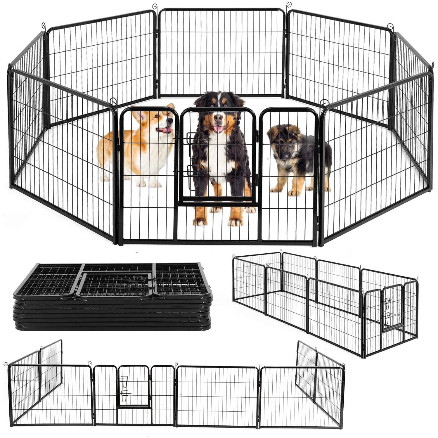 BestPet Dog Playpen Pet Dog Fence 24" 8Panels Metal Dog Pen Outdoor Exercise Pen with Doors for Large/Medium /Small Dogs,Pet Puppy Playpen for RV,Camping,Yard