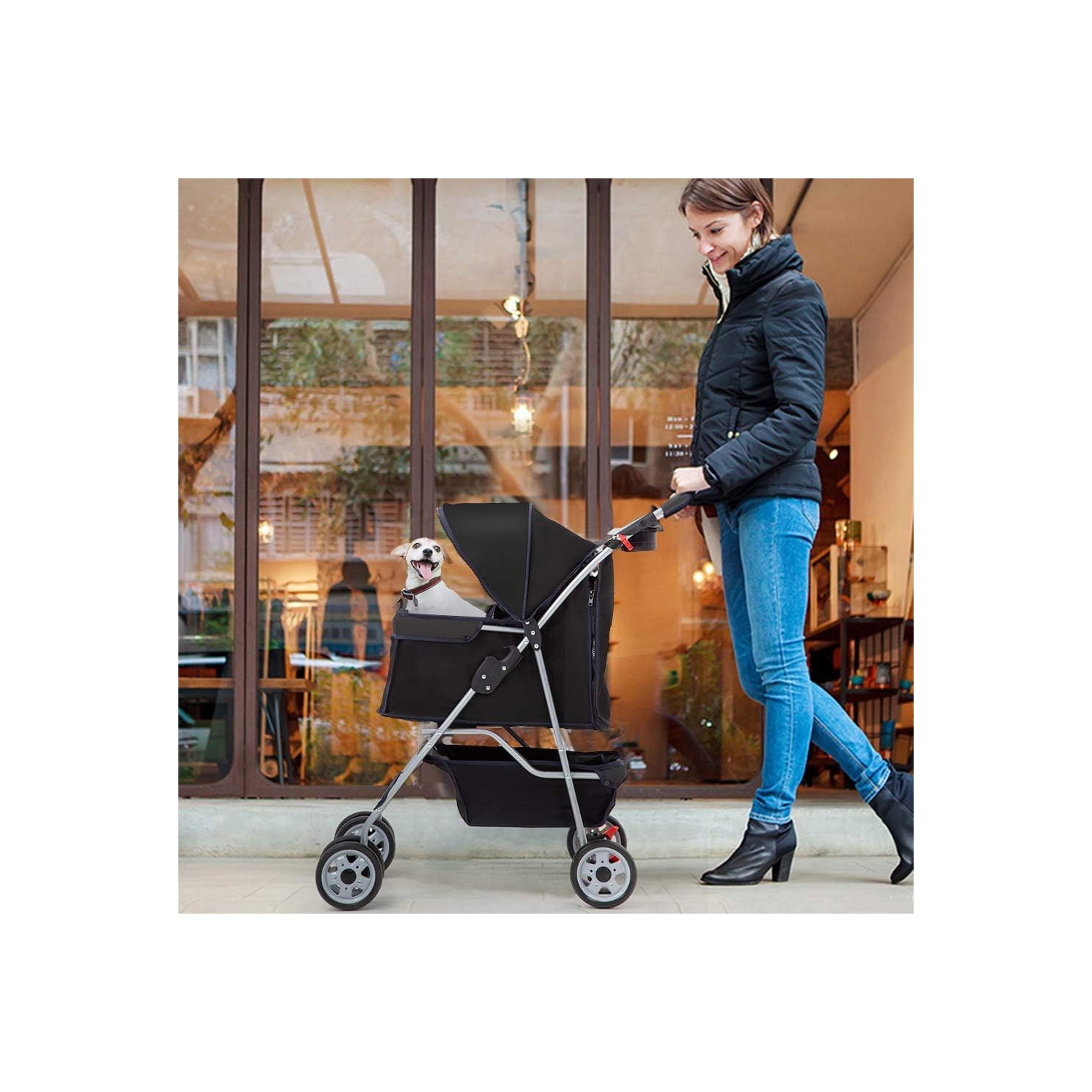Poussette pour animal de compagnie cage cage chien poussette de 4 roues porte-bébé repliable