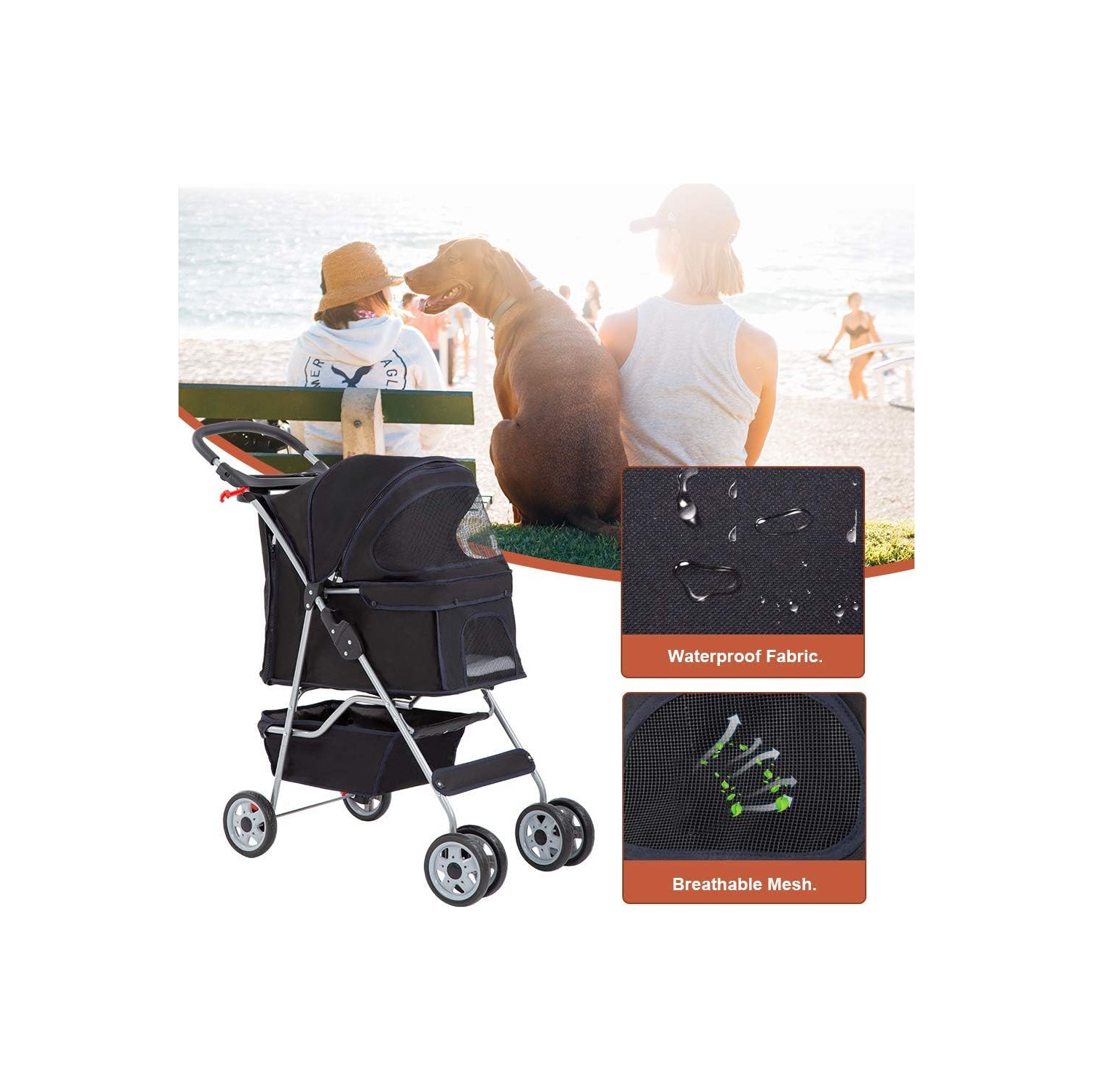 Poussette pour animal de compagnie cage cage chien poussette de 4 roues porte-bébé repliable