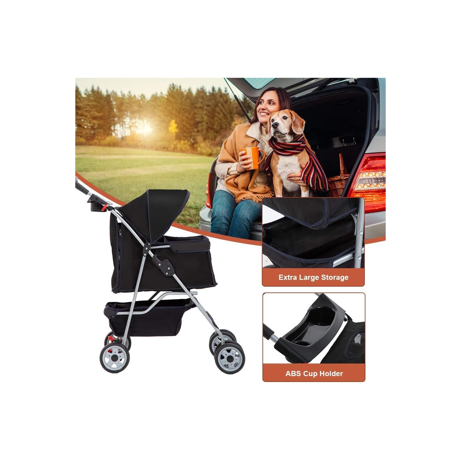 Poussette pour animal de compagnie cage cage chien poussette de 4 roues porte-bébé repliable