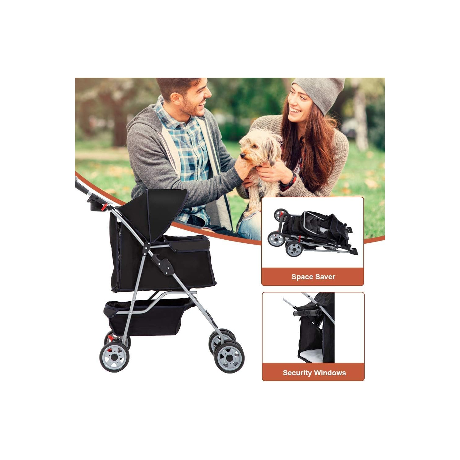 Poussette pour animal de compagnie cage cage chien poussette de 4 roues porte-bébé repliable