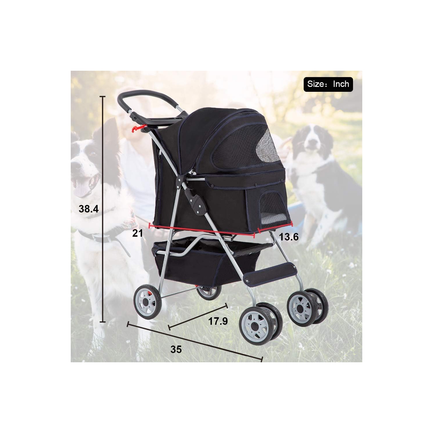 Poussette pour animal de compagnie cage cage chien poussette de 4 roues porte-bébé repliable