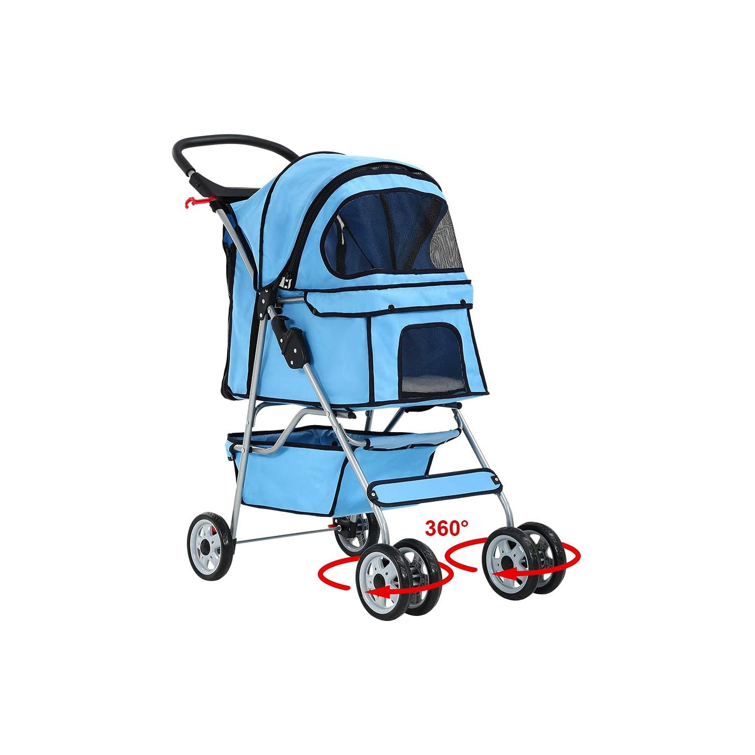 4 Wheels Pet Stroller Cat Dog Cage Stroller Travel Folding Carrier