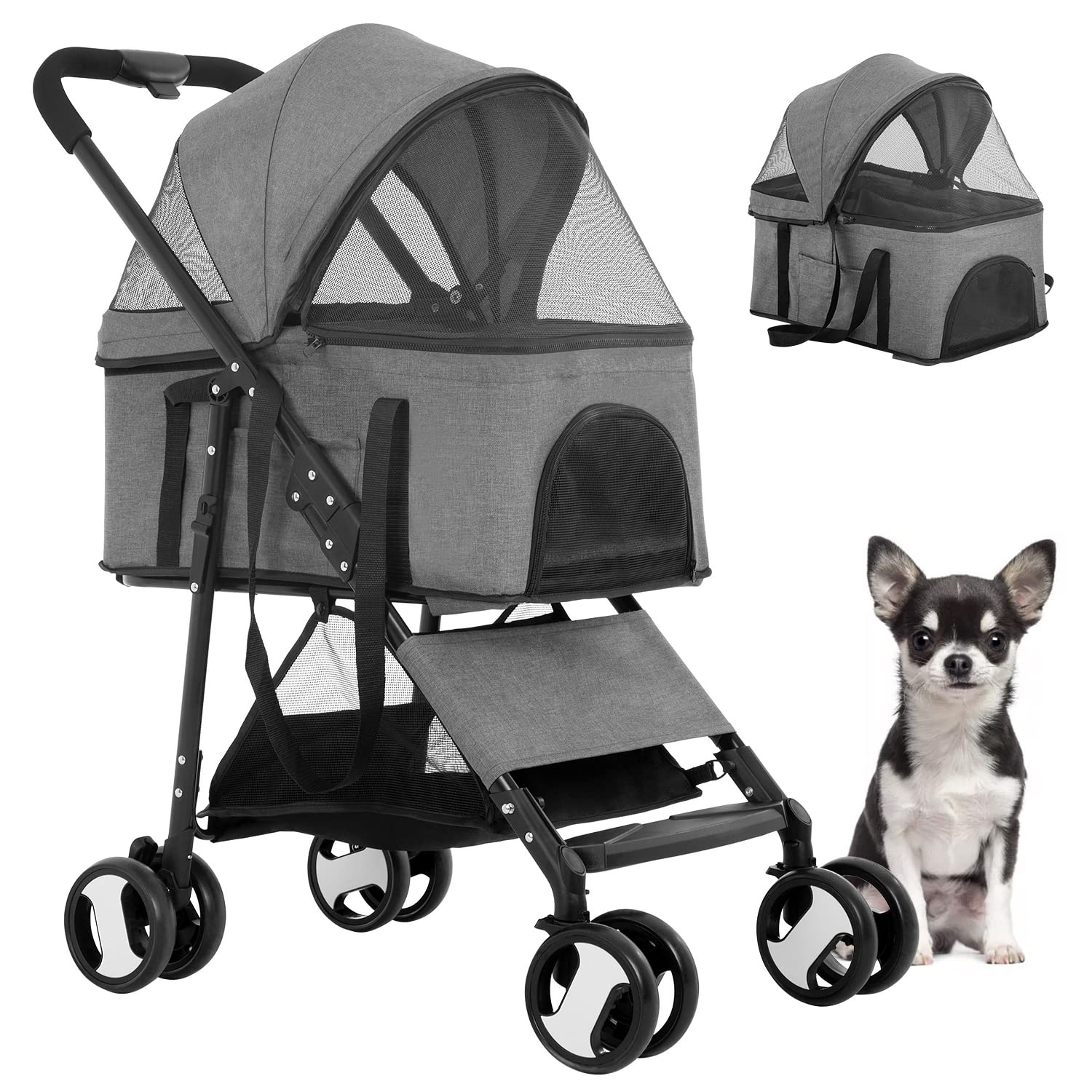 BestPet Pet Stroller Premium 3-in-1 Multifunction Dog Cat Jogger Stroller for Medium Small Dogs Cats Folding Lightweight Travel Stroller with