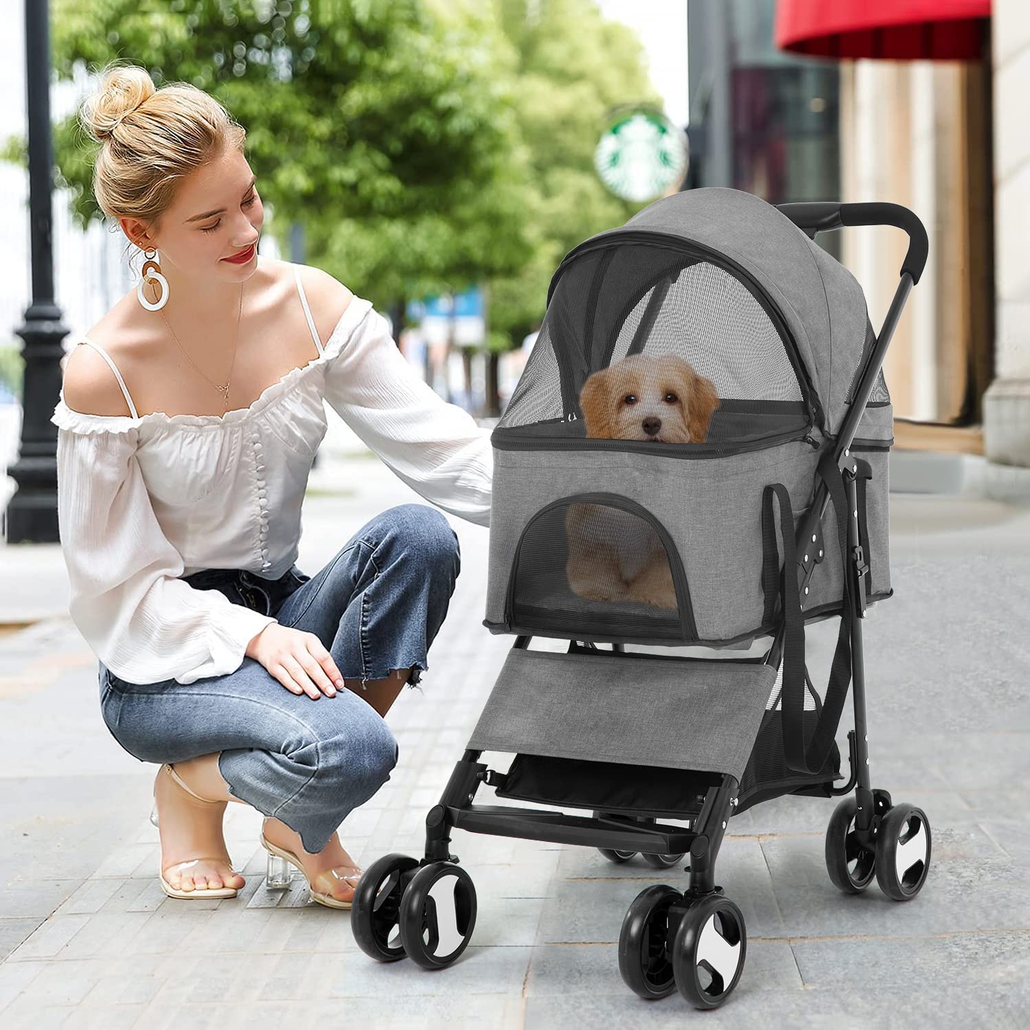 BestPet Pet Stroller Premium 3-in-1 Multifunction Dog Cat Jogger Stroller for Medium Small Dogs Cats Folding Lightweight Travel Stroller with
