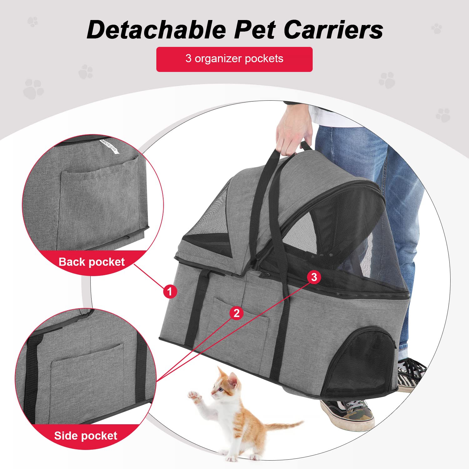 BestPet Pet Stroller Premium 3-in-1 Multifunction Dog Cat Jogger Stroller for Medium Small Dogs Cats Folding Lightweight Travel Stroller with
