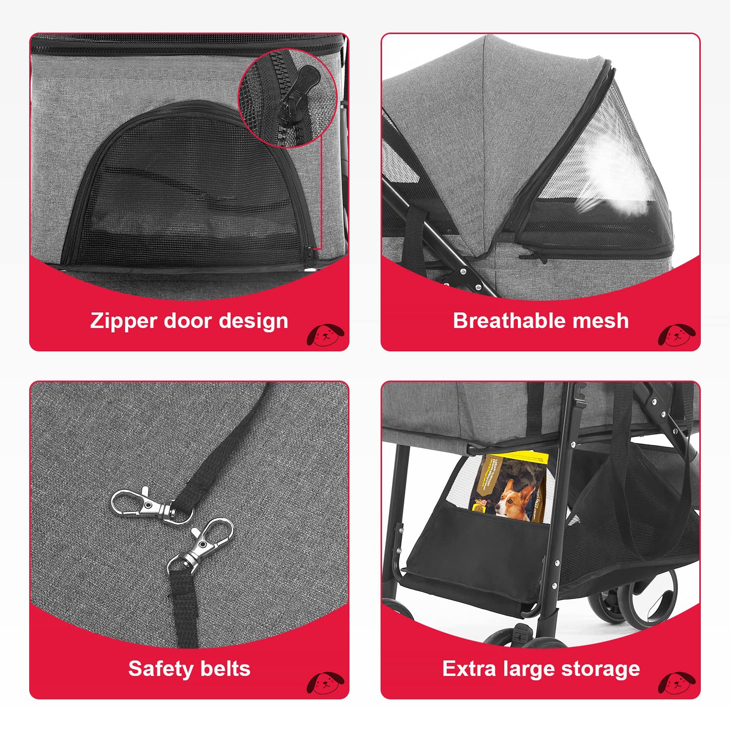 BestPet Pet Stroller Premium 3-in-1 Multifunction Dog Cat Jogger Stroller for Medium Small Dogs Cats Folding Lightweight Travel Stroller with