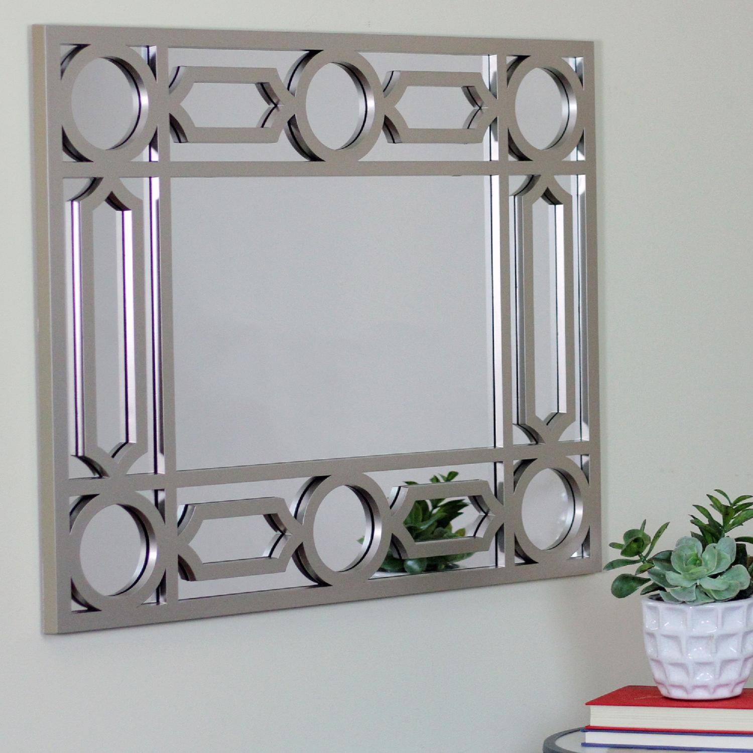 29.5" Gray Framed Geometric Design Rectangular Wall Mirror