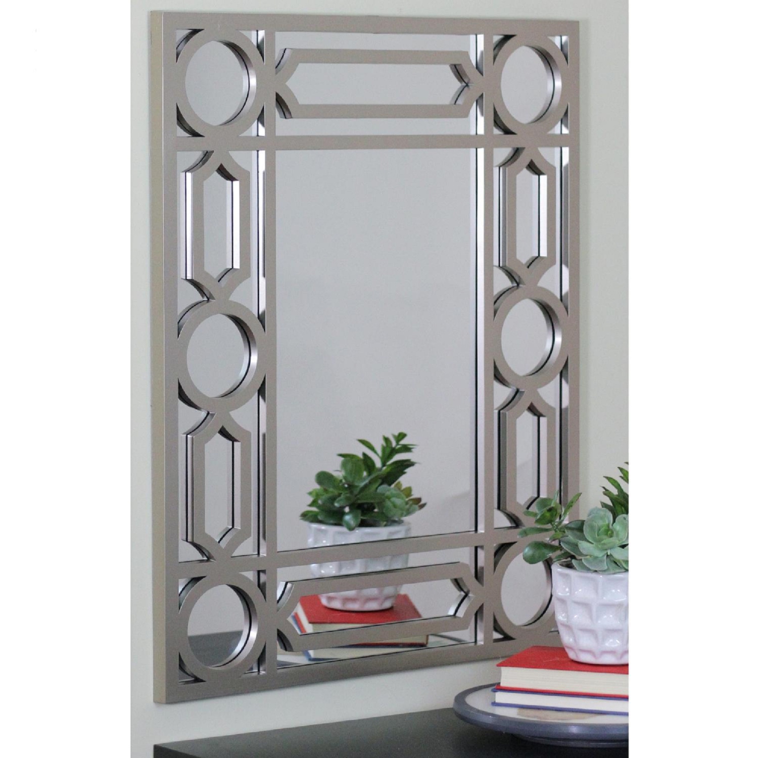29.5" Gray Framed Geometric Design Rectangular Wall Mirror