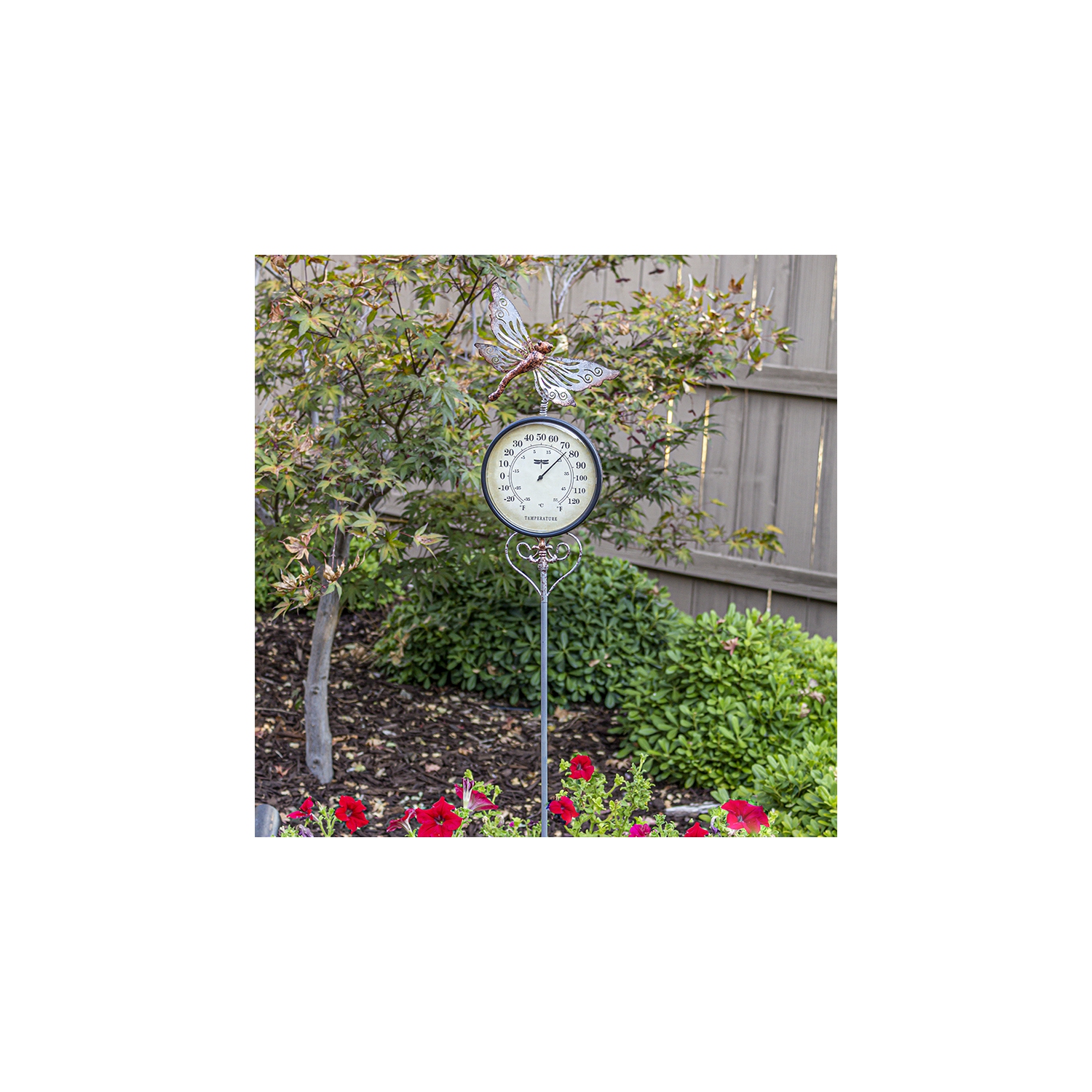 41.75" Iron Dragonfly Garden Stake Thermometer