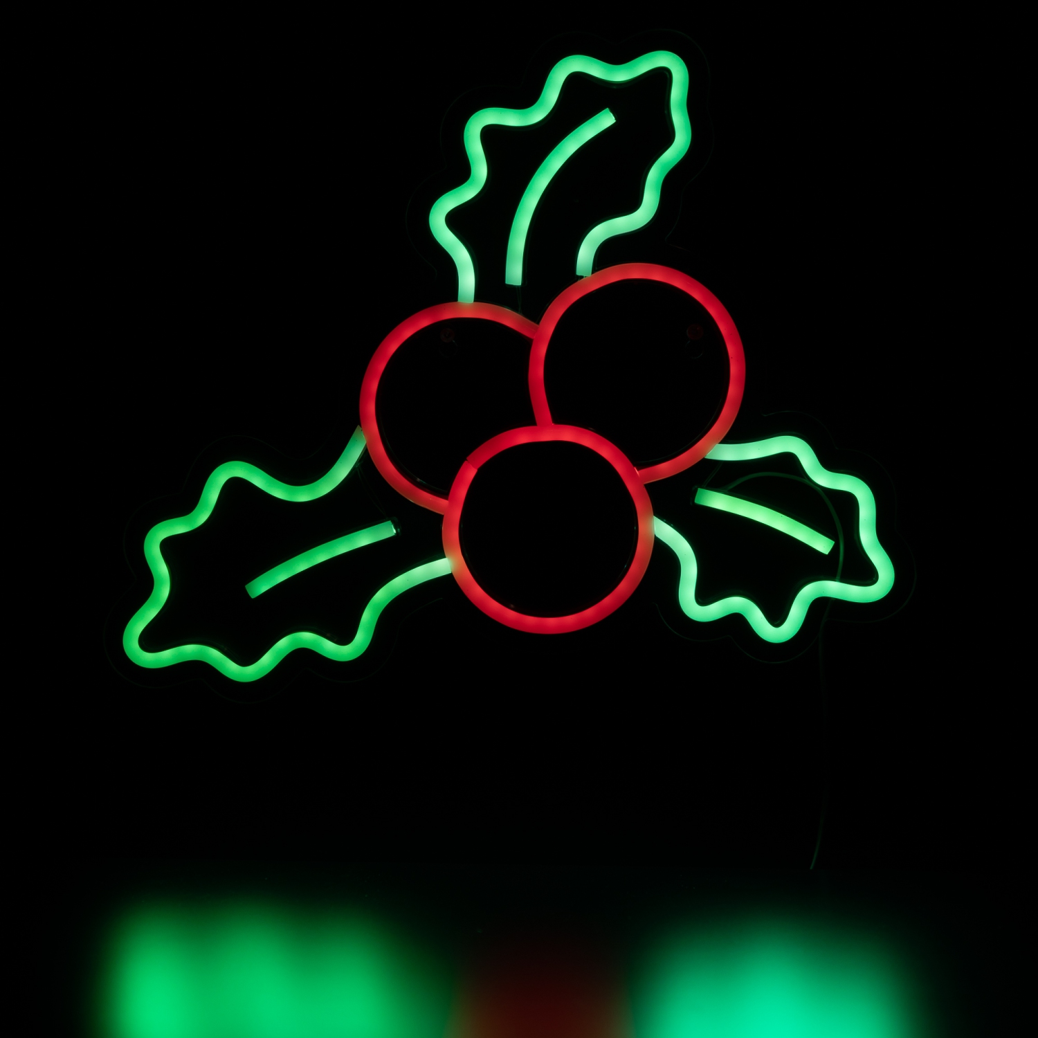 LED Holly Berries Neon Lighted Christmas Wall or Window Decoration - 12"