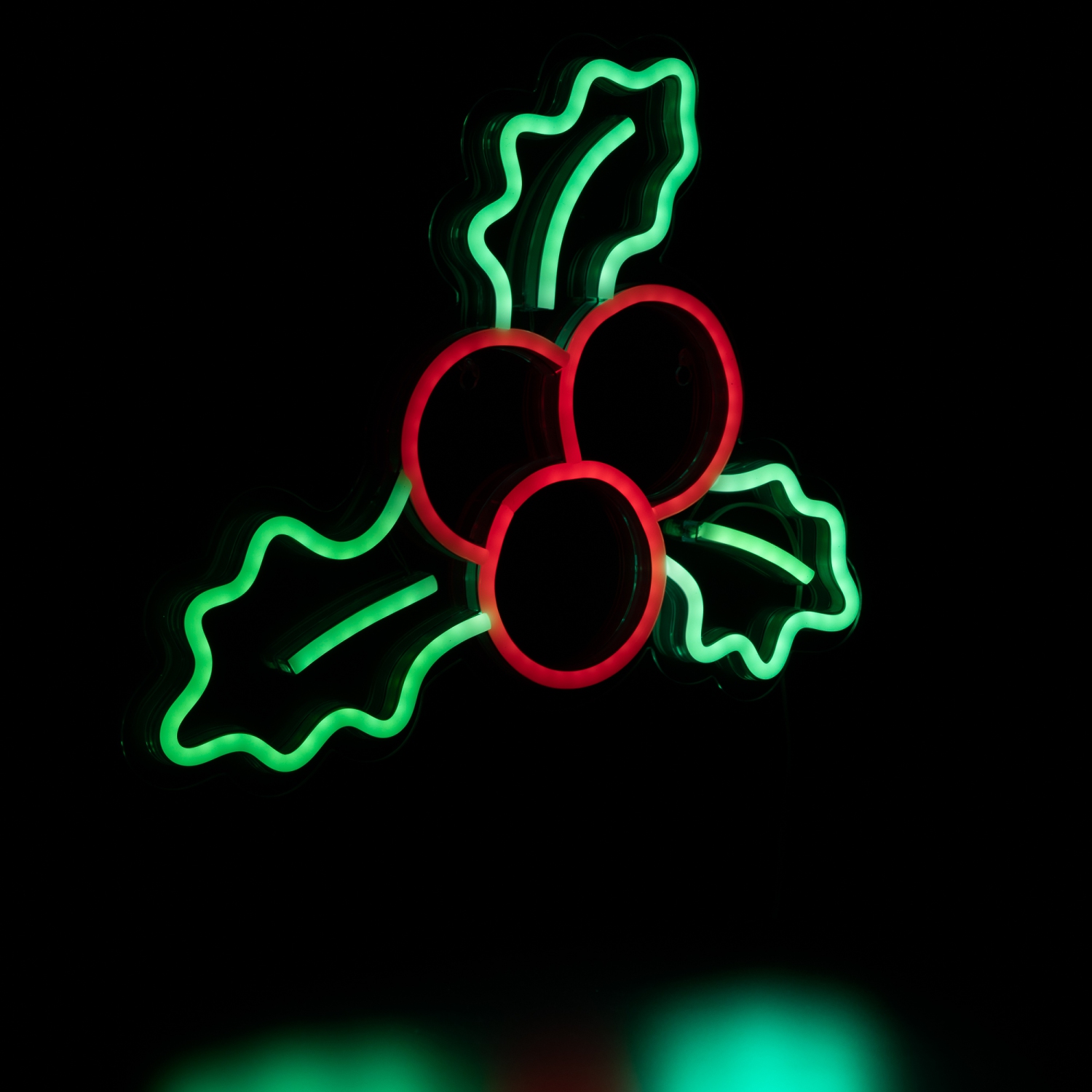 LED Holly Berries Neon Lighted Christmas Wall or Window Decoration - 12"