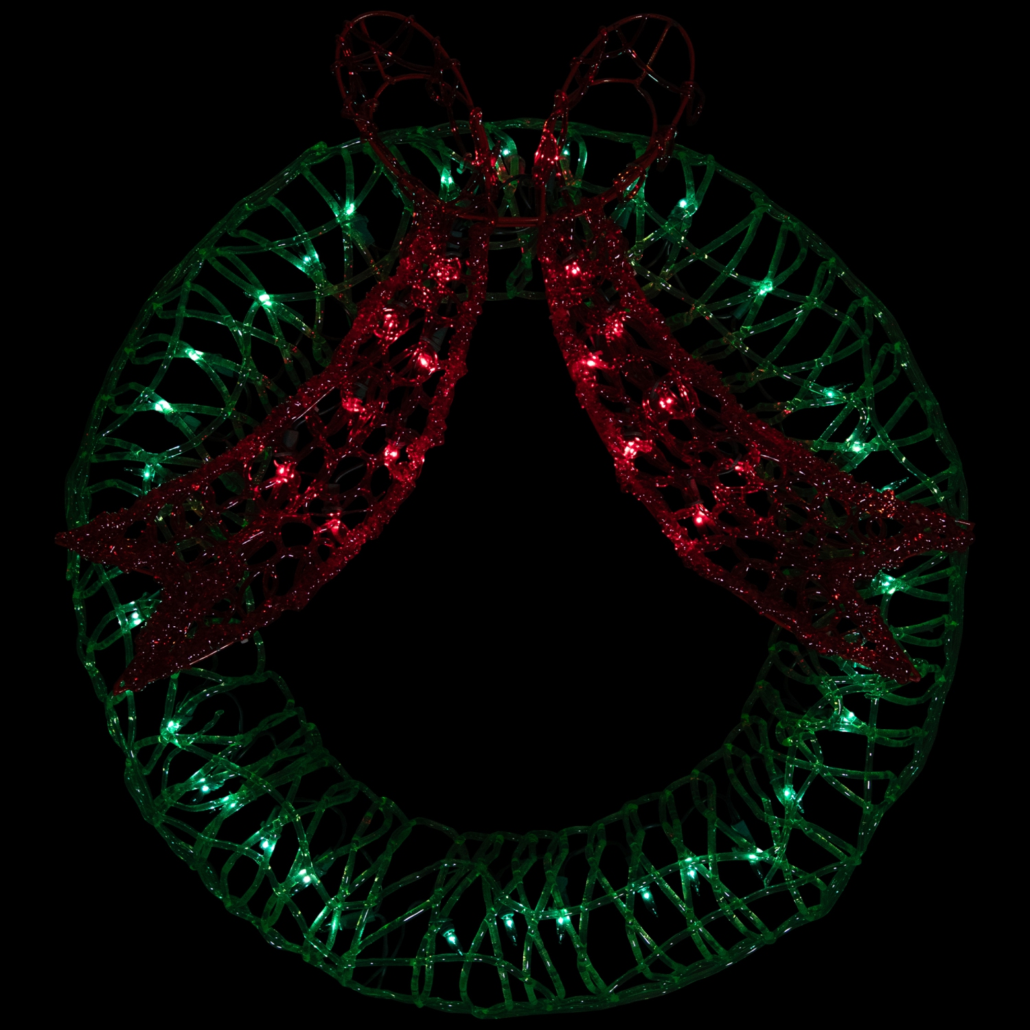 Décoration de fenêtre de Noël en forme de couronne lumineuse verte et rouge de 20 po