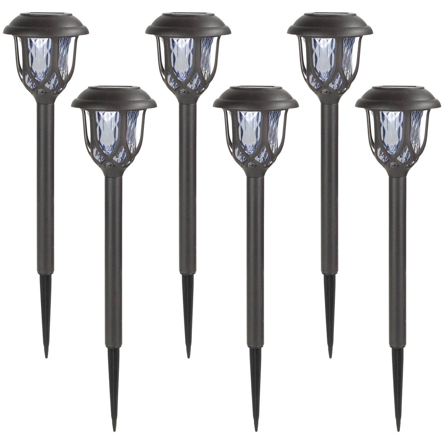 Ensemble de 6 marqueurs solaires DEL pour allée de style lanterne noire, 16,25 po