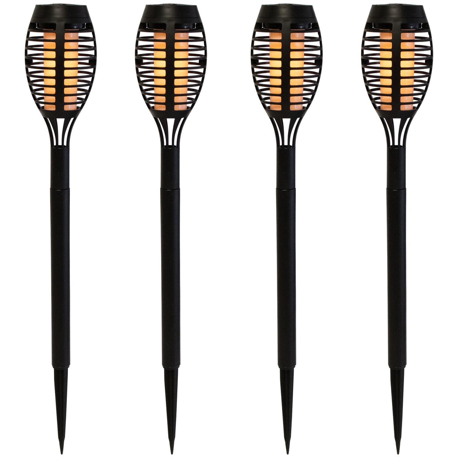 Set of 4 Black Solar Powered LED Pathway Markers, 19.75"