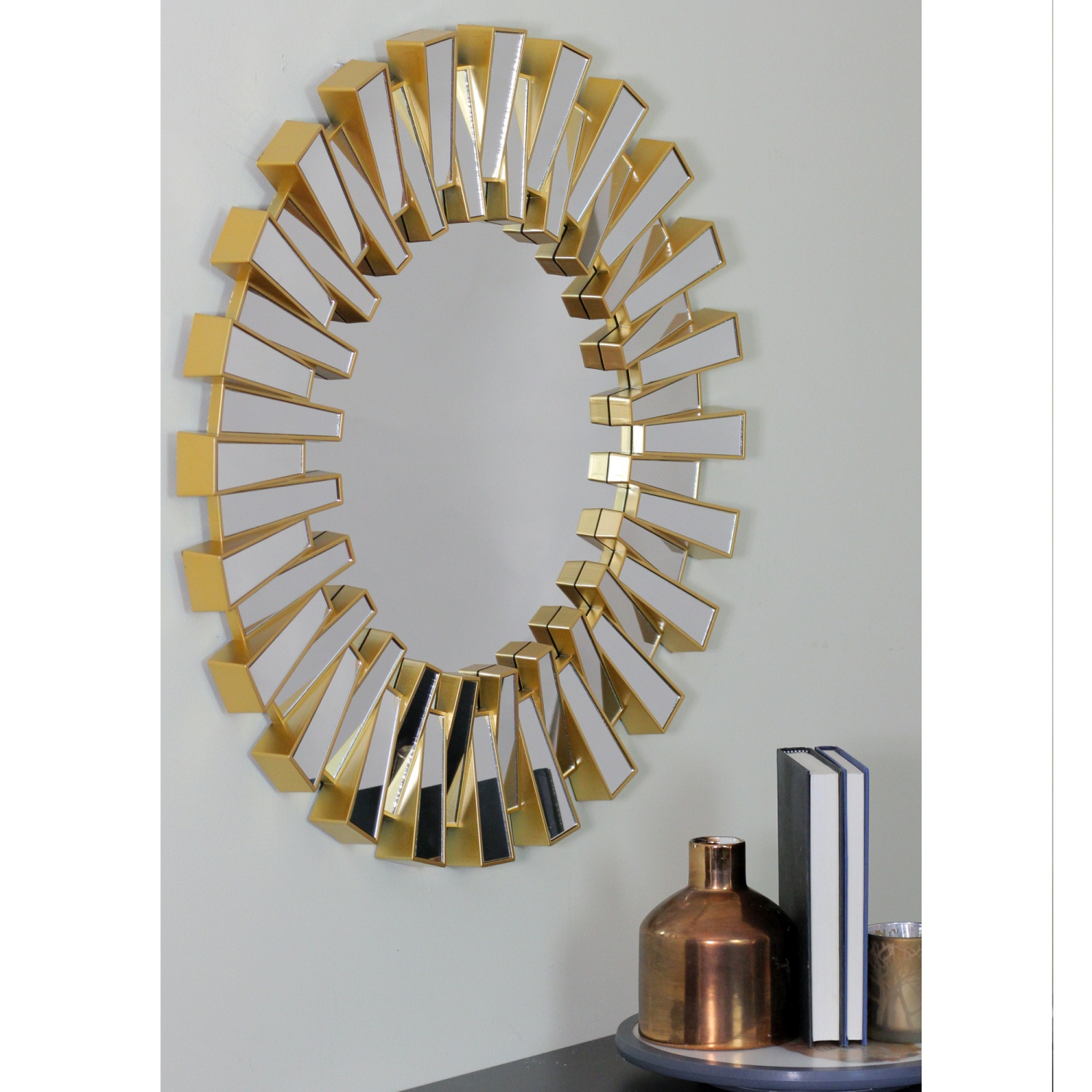 25.5" Aztec Sunburst Matte Gold Round Wall Mirror