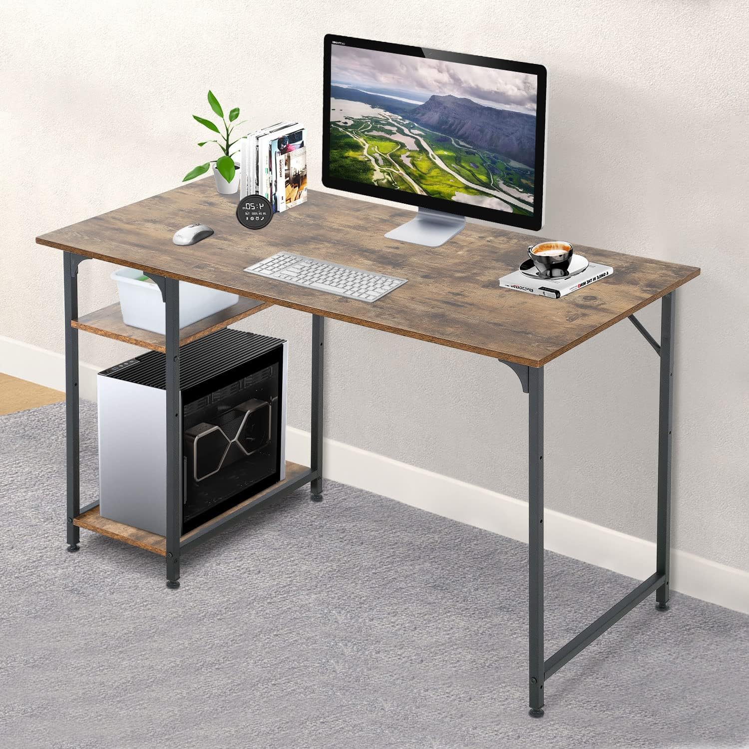 Bureau d’ordinateur avec 2 tablettes, table d’étude de jeu de 47 po pour le bureau à domicile, mobilier moderne pour le bureau à domicile, rétro