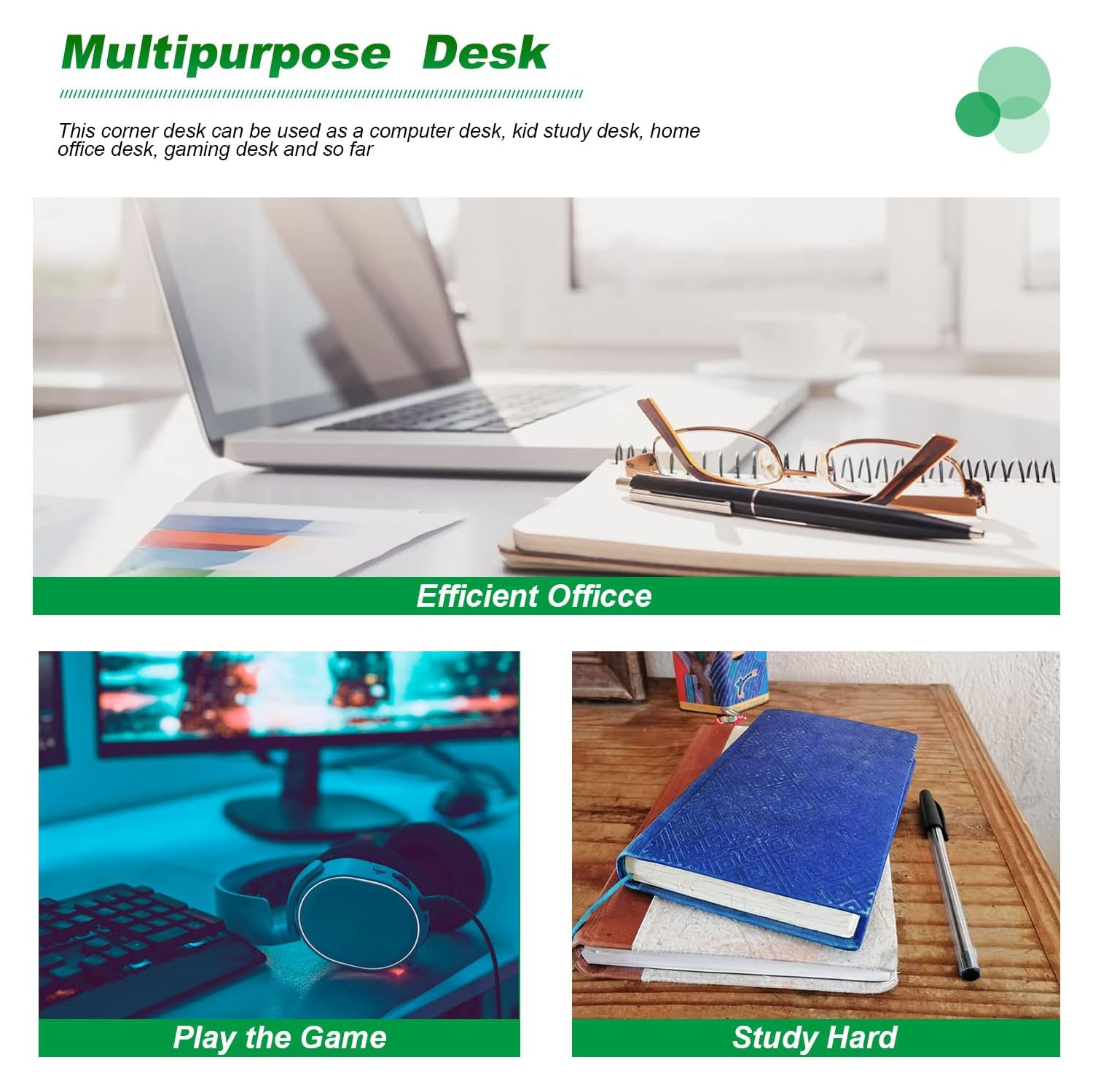 Bureau d’ordinateur avec 2 tablettes, table d’étude de jeu de 47 po pour le bureau à domicile, mobilier moderne pour le bureau à domicile, rétro