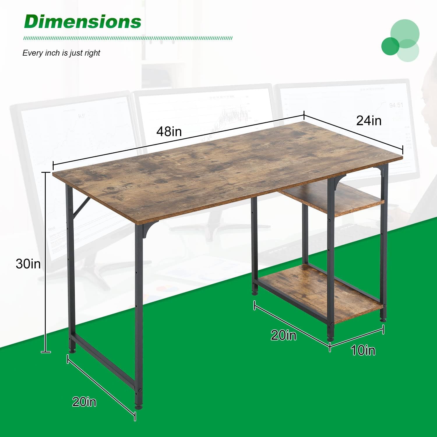 Bureau d’ordinateur avec 2 tablettes, table d’étude de jeu de 47 po pour le bureau à domicile, mobilier moderne pour le bureau à domicile, rétro