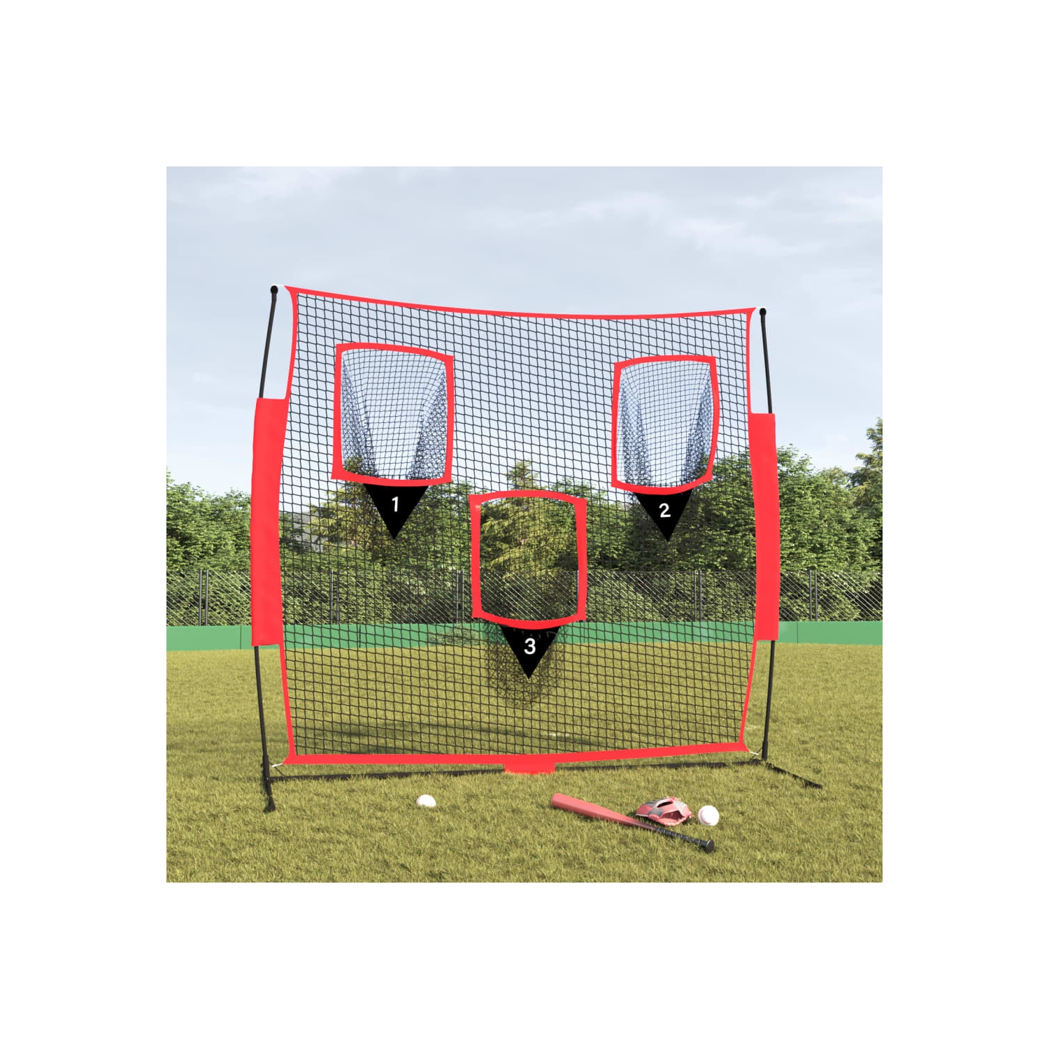 vidaXL Portable Baseball Net Black and Red 183x105x183 cm Polyester