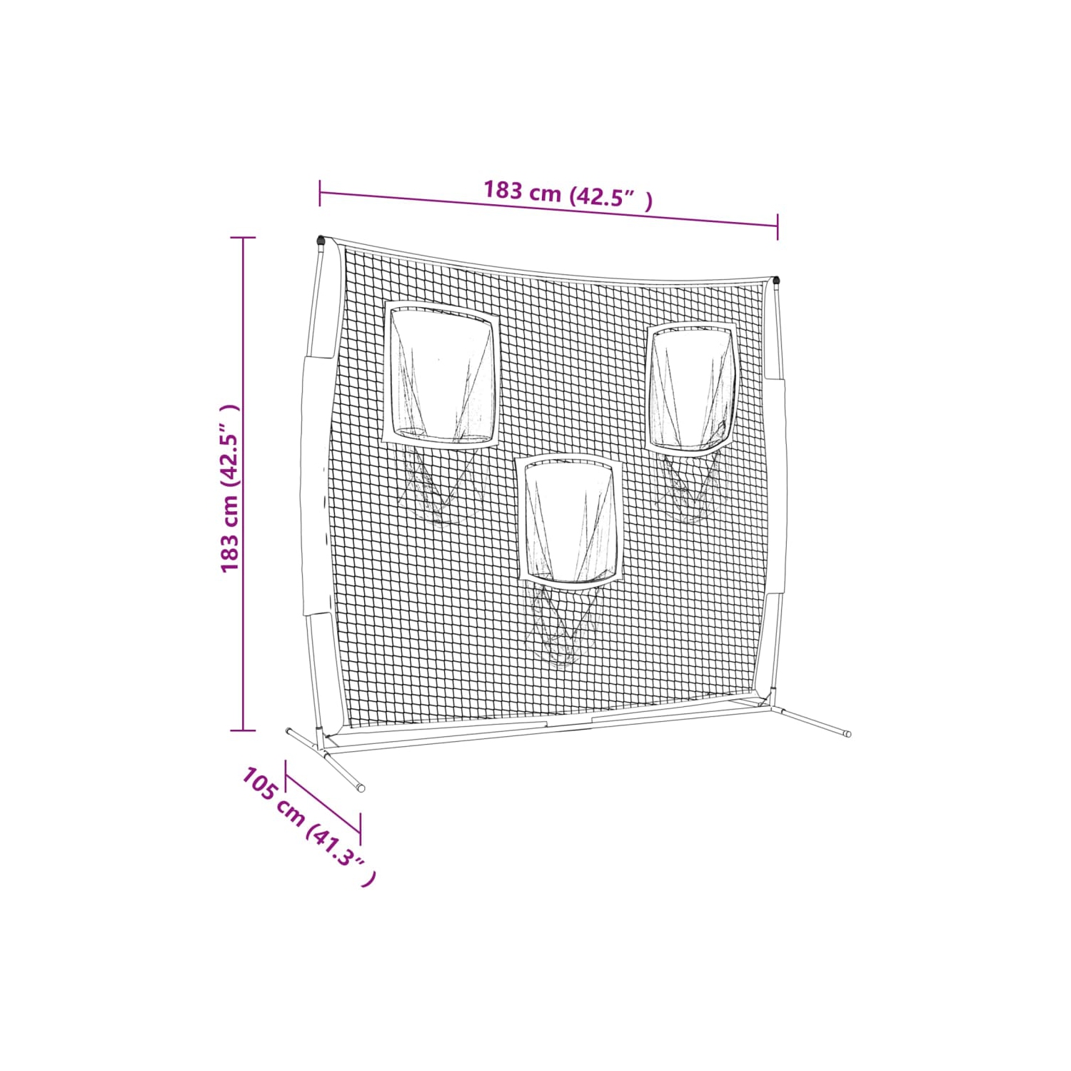 vidaXL Portable Baseball Net Black and Red 183x105x183 cm Polyester