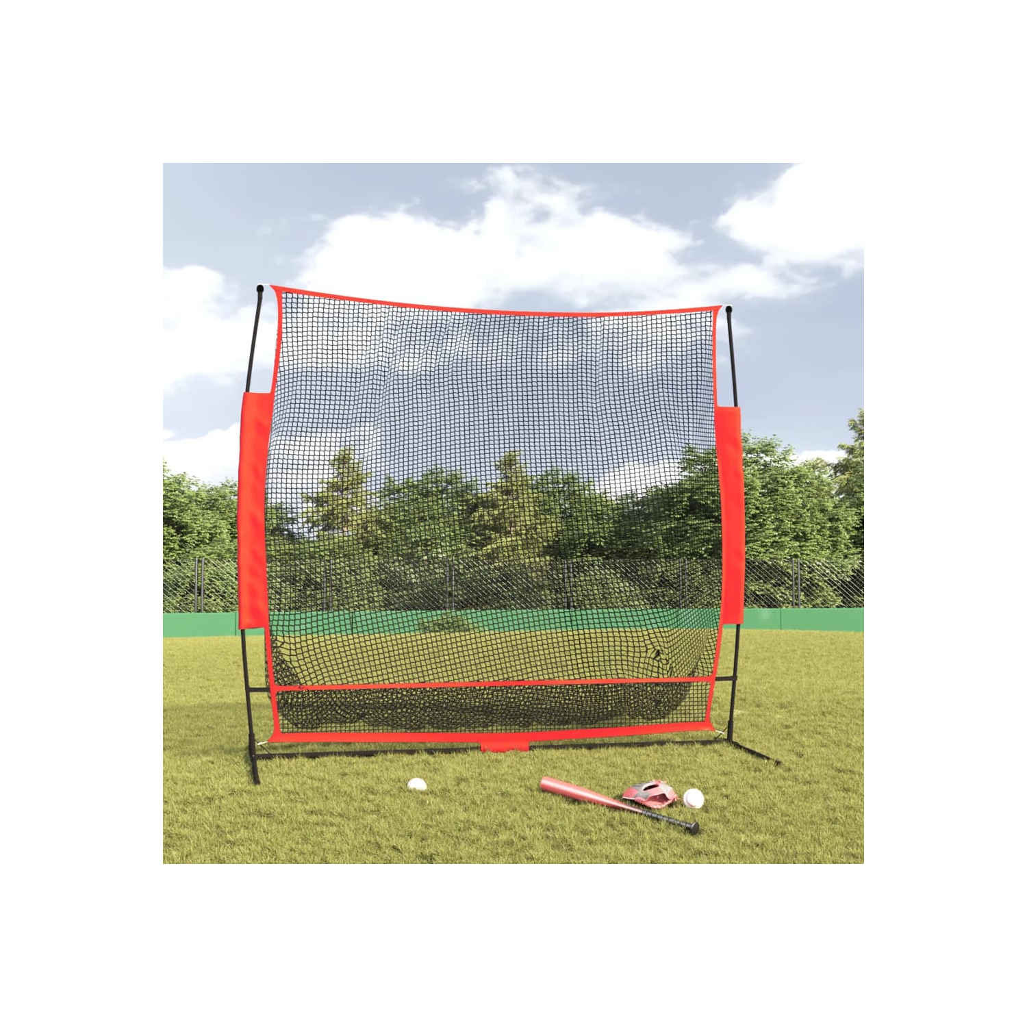 VisdaXL filet de baseball portatif noir et rouge 215 x 107 x 100 x 216&nbsp;cm polyester