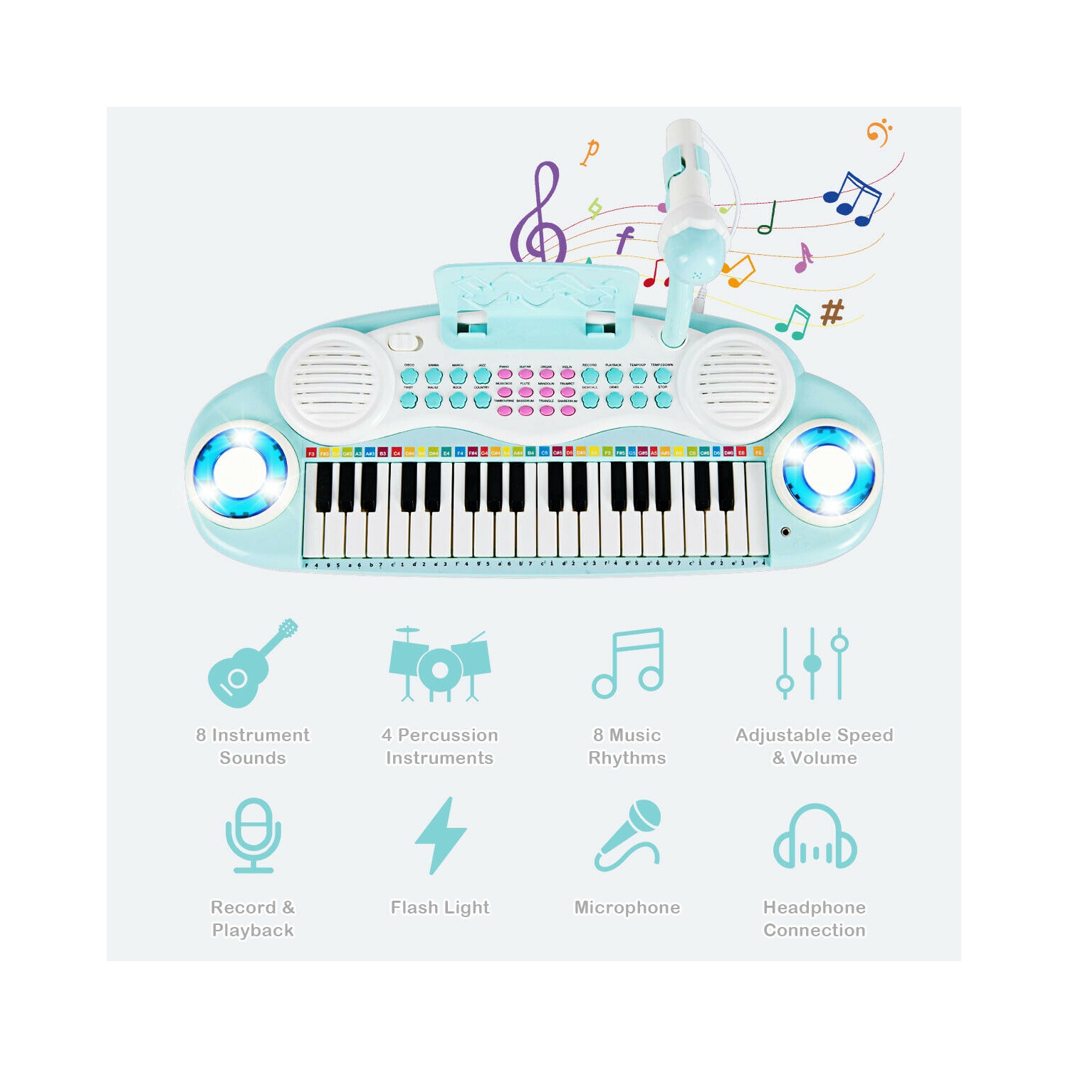 Gymax 37 Keys Electronic Organ Portable Piano Keyboard w/ Microphone