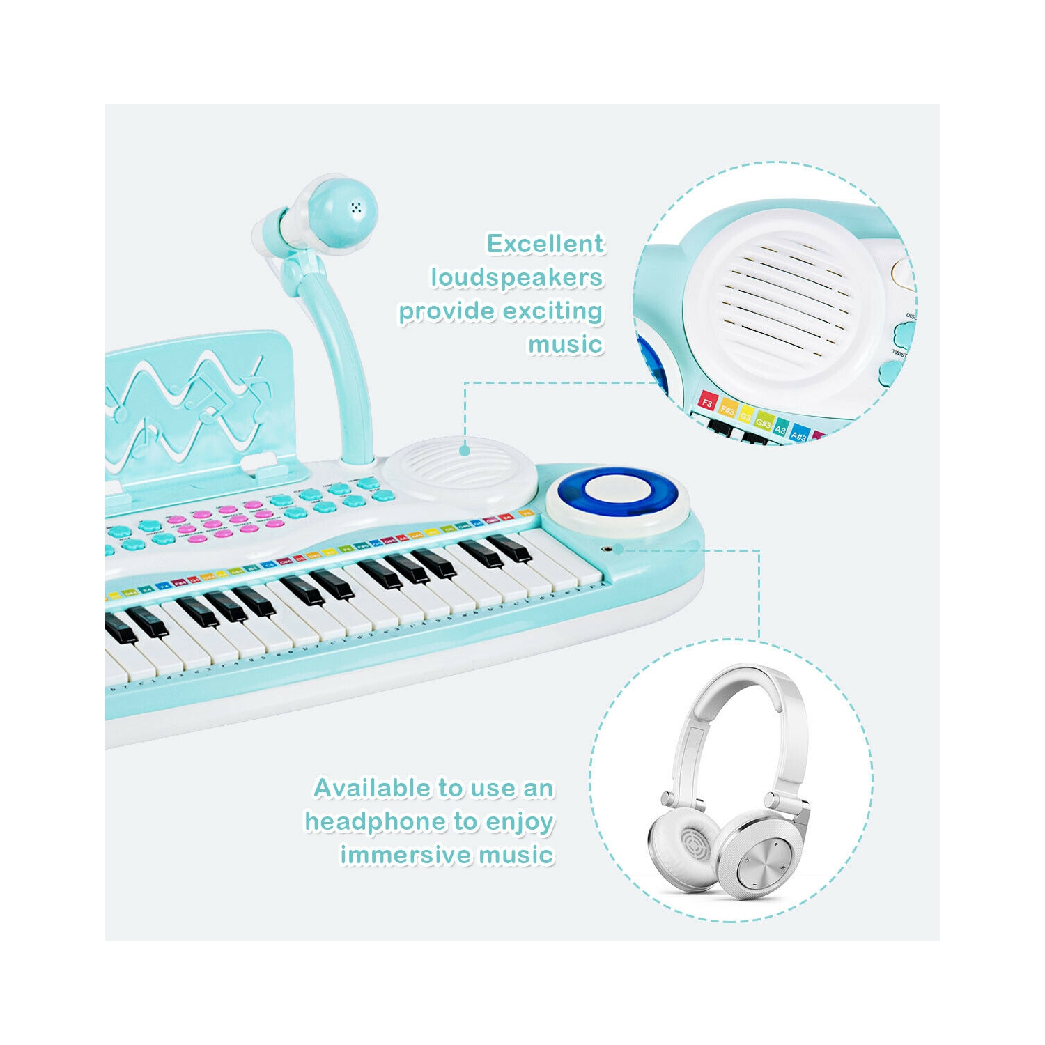 Gymax 37 Keys Electronic Organ Portable Piano Keyboard w/ Microphone