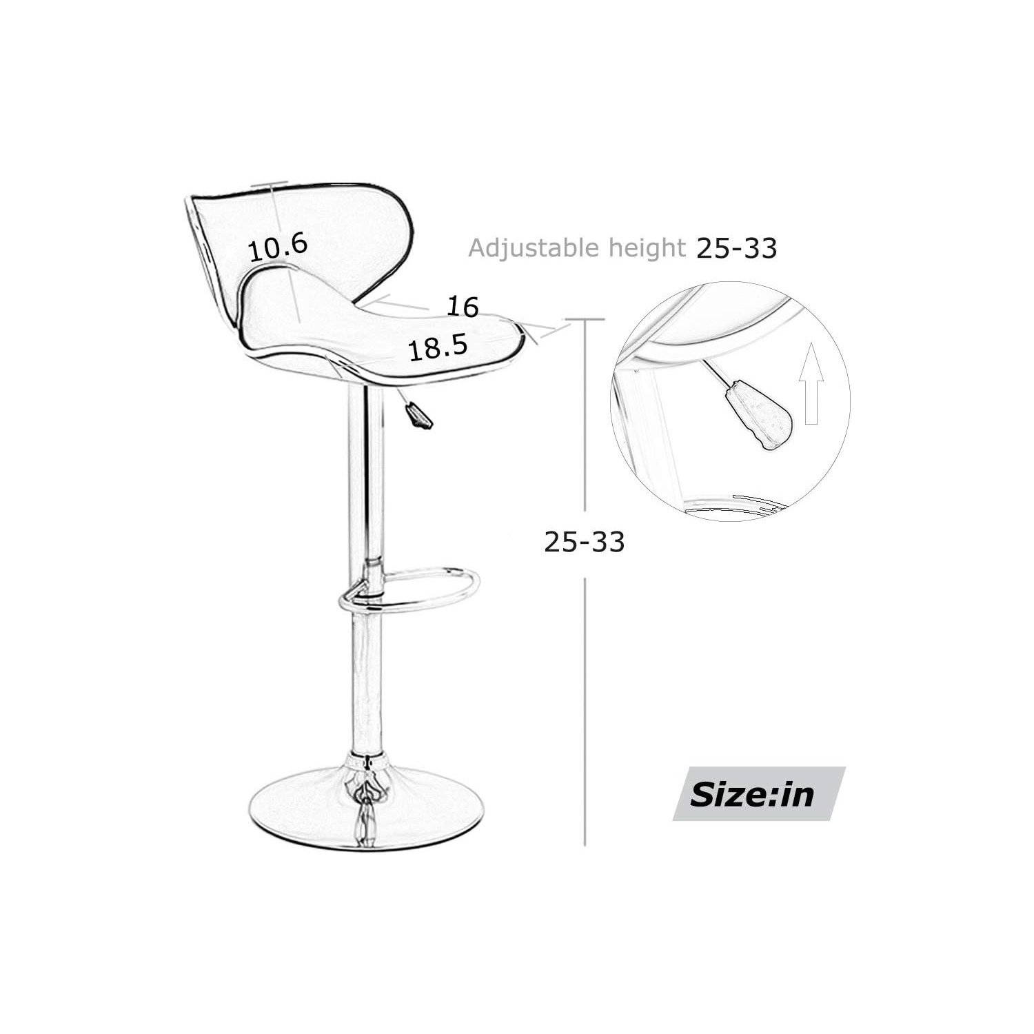 Bar Stools Set of 2 Counter Height Adjustable Swivel Barstool with Back PU Leather Kitchen Counter Stools Dining Chairs
