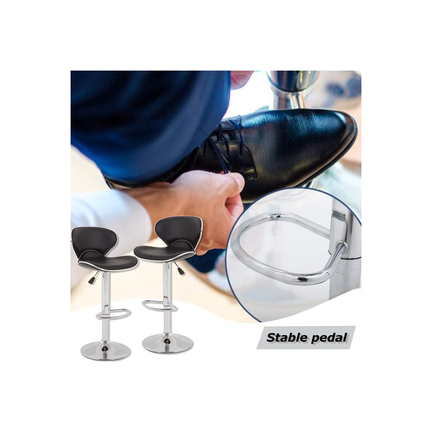 Bar Stools Set of 2 Counter Height Adjustable Swivel Barstool with Back PU Leather Kitchen Counter Stools Dining Chairs