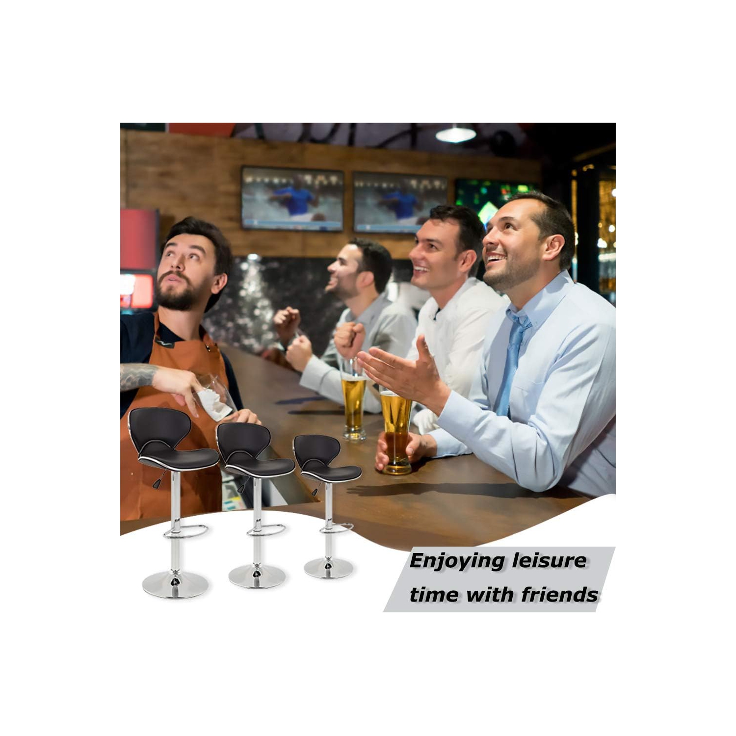 Bar Stools Set of 2 Counter Height Adjustable Swivel Barstool with Back PU Leather Kitchen Counter Stools Dining Chairs