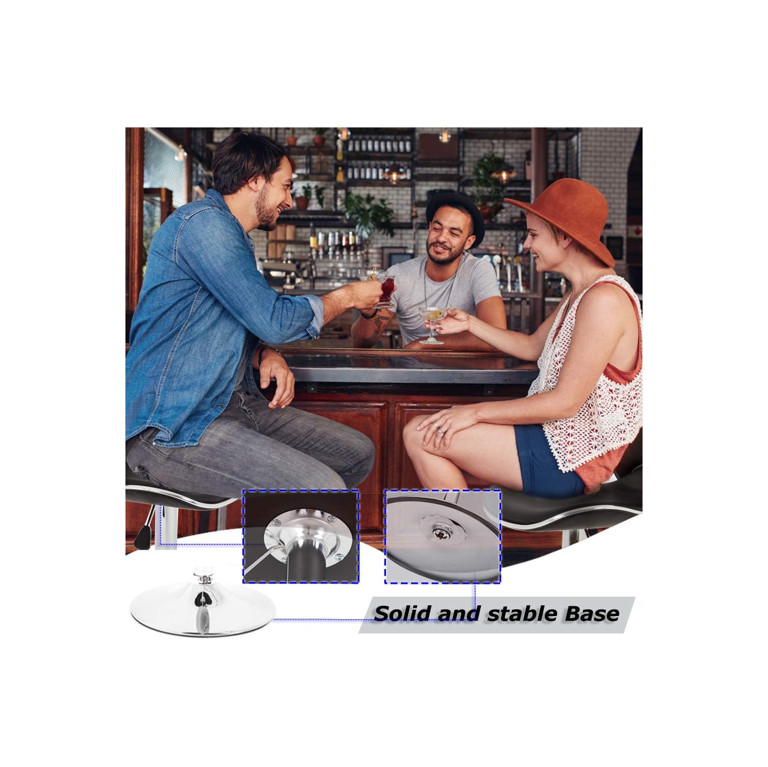 Bar Stools Set of 2 Counter Height Adjustable Swivel Barstool with Back PU Leather Kitchen Counter Stools Dining Chairs