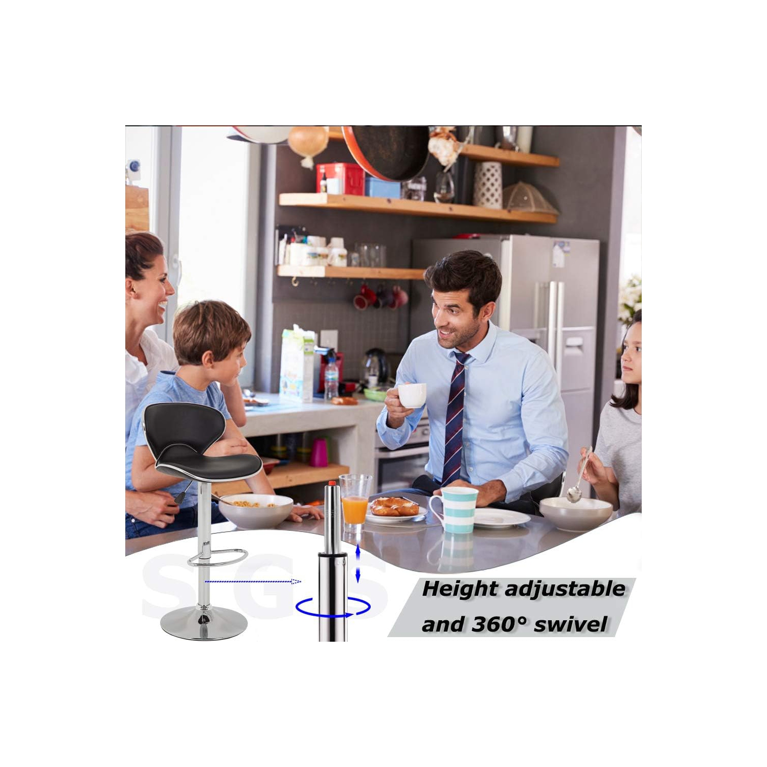 Bar Stools Set of 2 Counter Height Adjustable Swivel Barstool with Back PU Leather Kitchen Counter Stools Dining Chairs