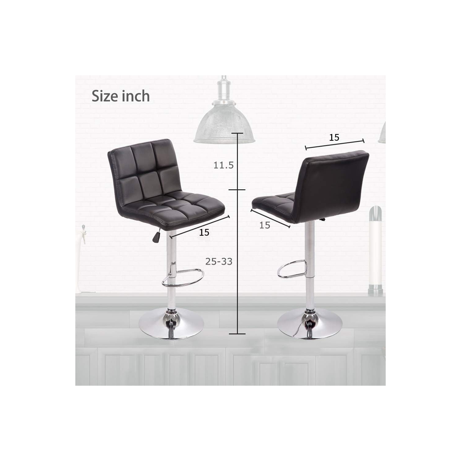 Counter Height Bar Stools Set of 2 PU Leather Swivel BarStools for Kitchen Stool Height Adjustable Counter Stool Barstools Dining Chair with Back