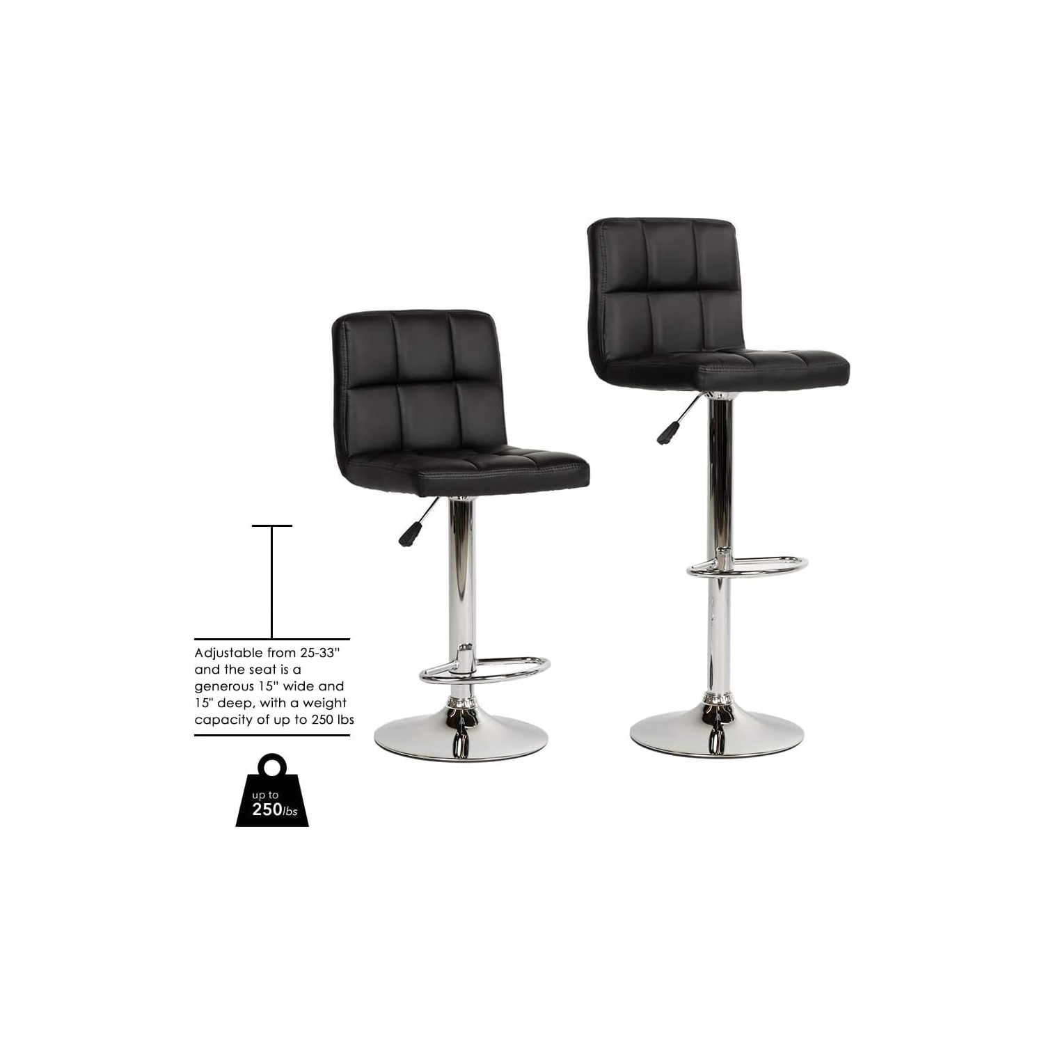 Counter Height Bar Stools Set of 2 PU Leather Swivel BarStools for Kitchen Stool Height Adjustable Counter Stool Barstools Dining Chair with Back