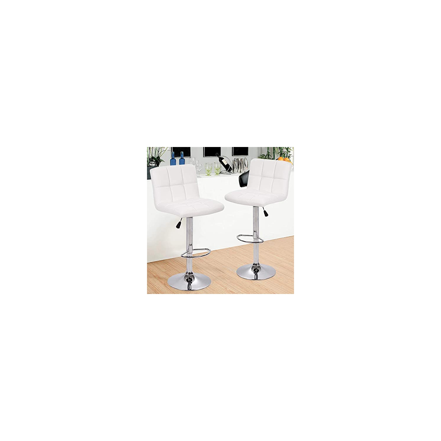 Counter Height Bar Stools Set of 2 PU Leather Swivel BarStools for Kitchen Stool Height Adjustable Counter Stool Barstools Dining Chair with Back