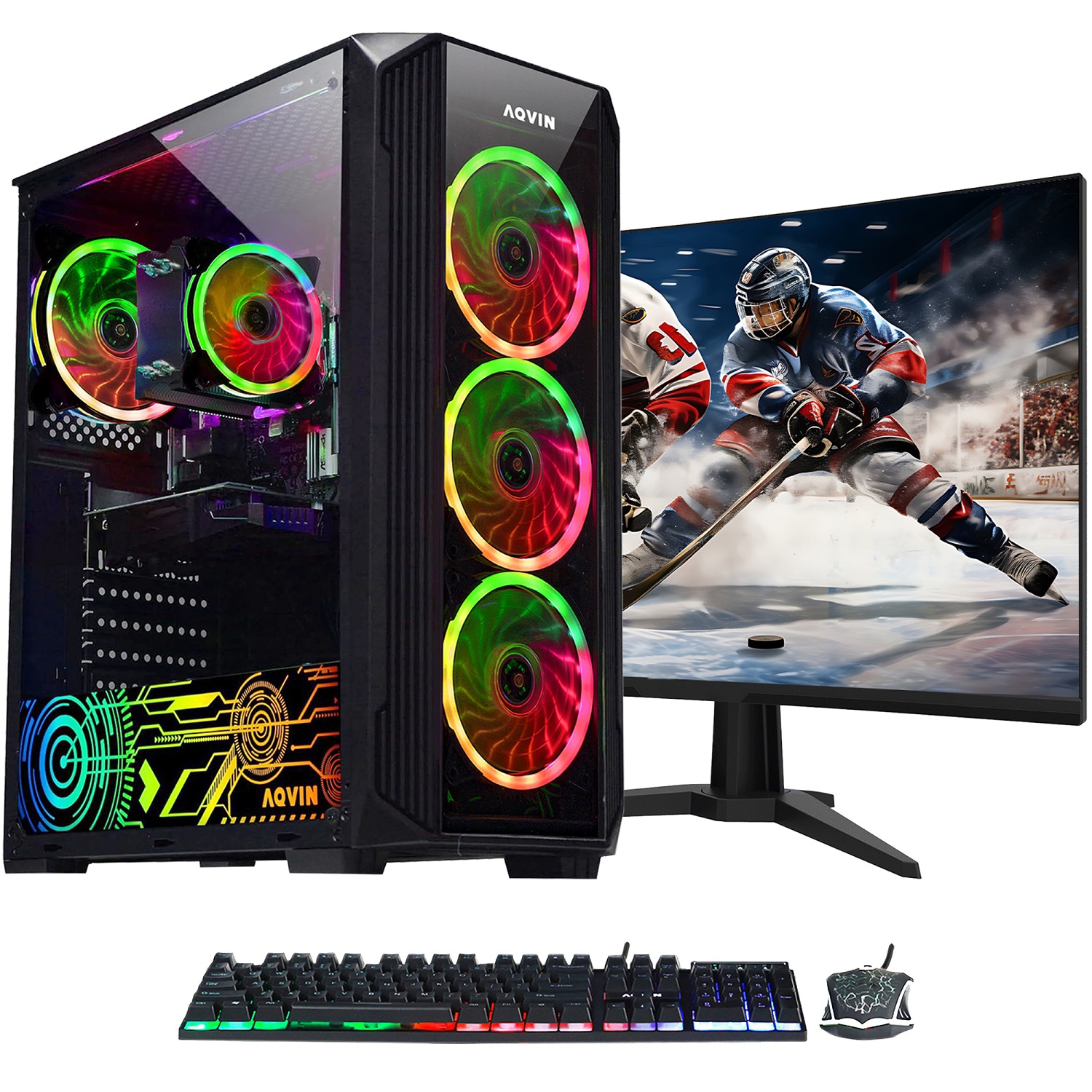 Refurbished (Excellent) AQVIN Gaming PC Desktop Computer Tower (Intel i7 / 1TB SSD - 32GB RAM / RX550 4GB / Windows 10 Pro) New 27-inch Curved Gaming Monitor - Only at Best Buy