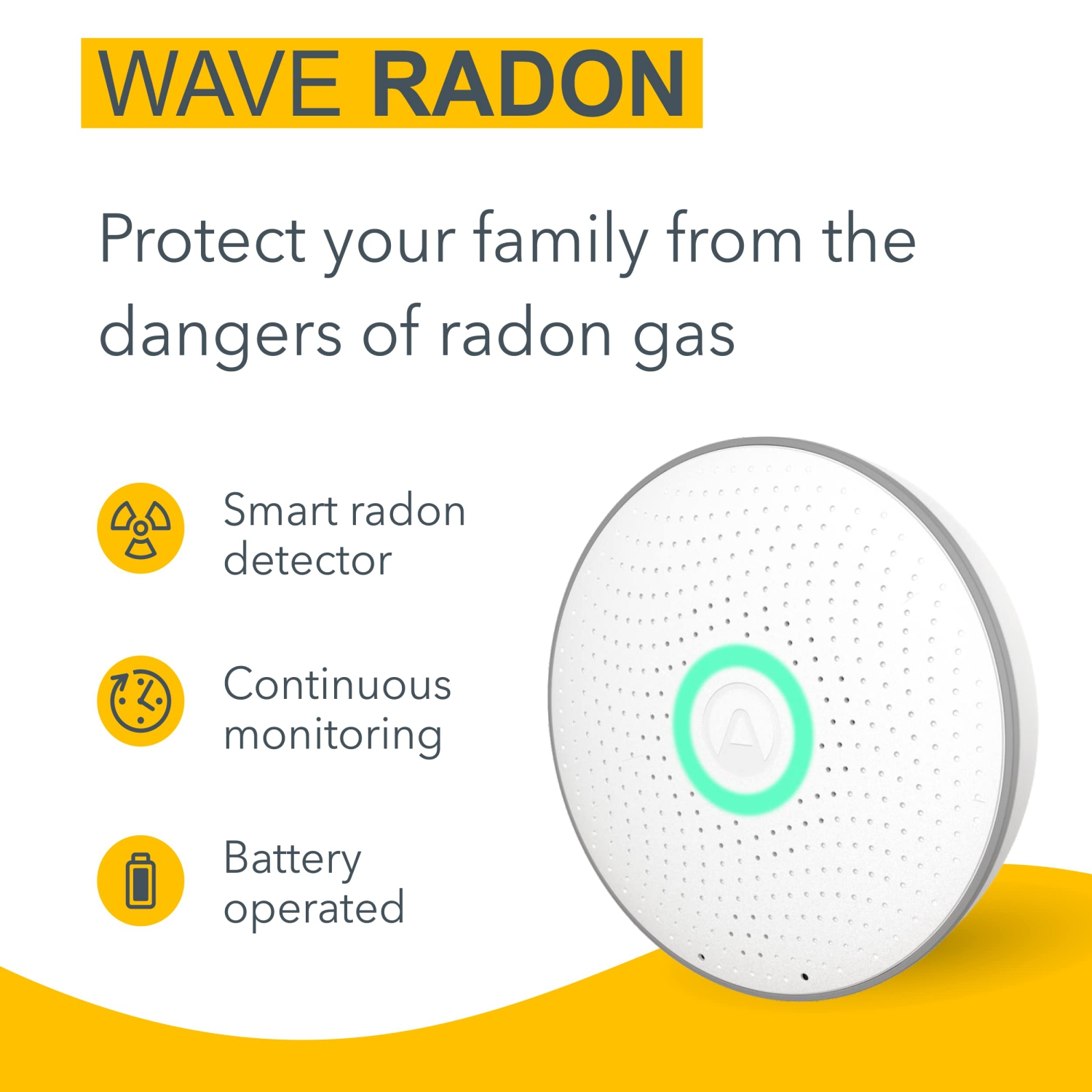 Détecteur de radon intelligent Airthings Wave radon à capteur d'humidité et de température facile à utiliser précis sans frais de laboratoire