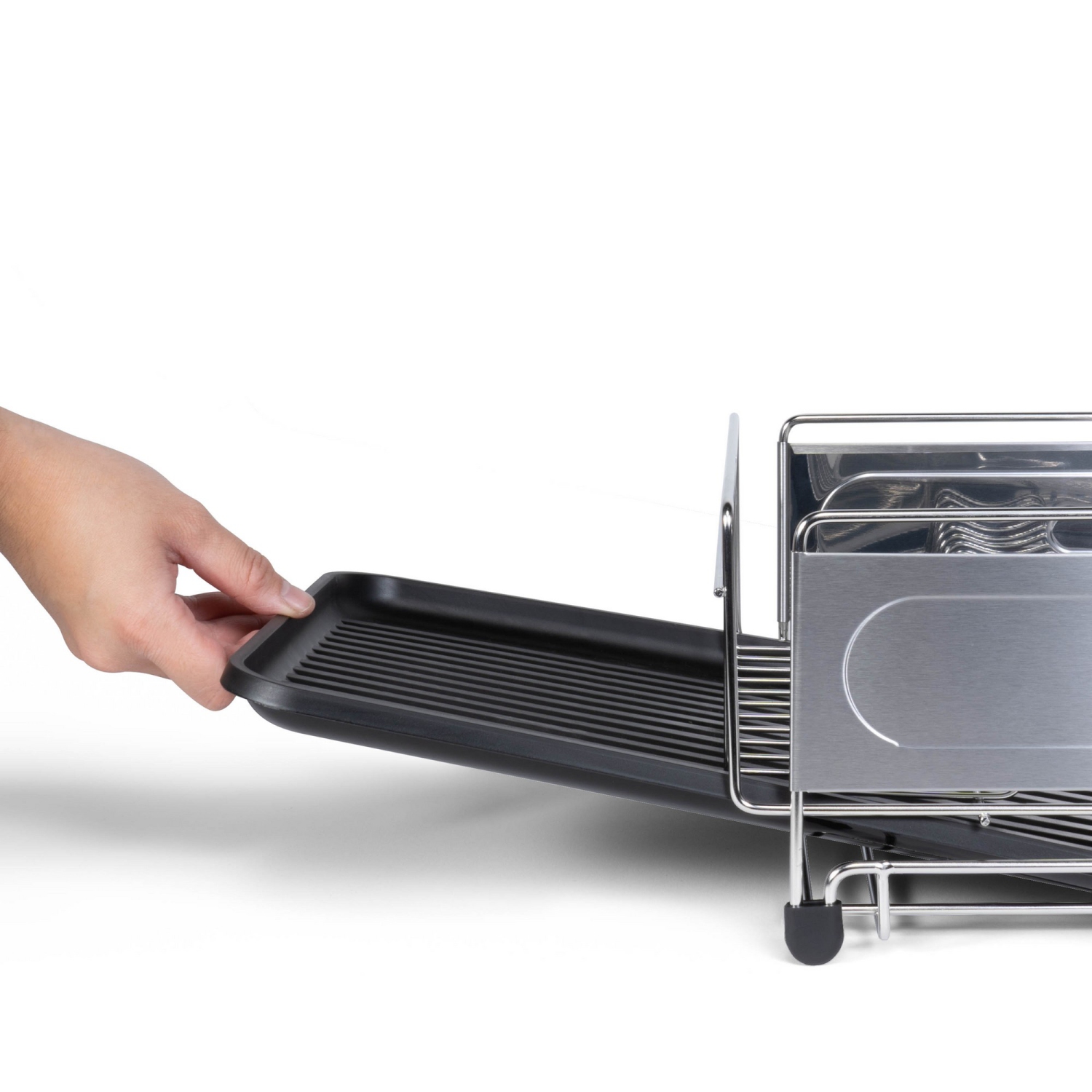 Compact Fingerprint-Proof Stainless Steel Dish Drying Rack with Wine Glass Holder