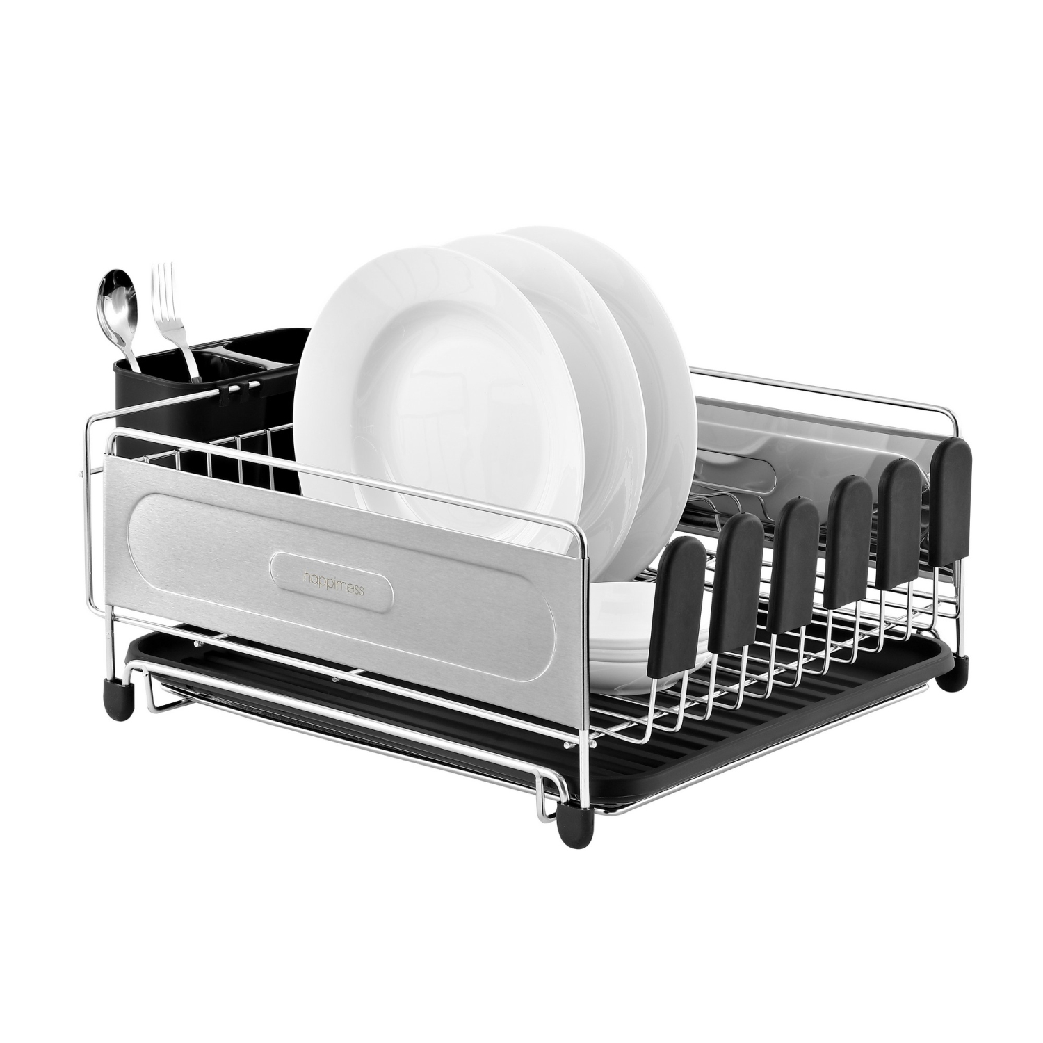 Compact Fingerprint-Proof Stainless Steel Dish Drying Rack with Wine Glass Holder