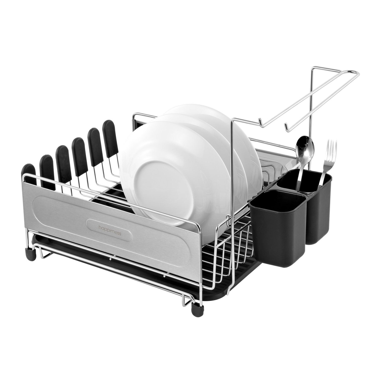 Compact Fingerprint-Proof Stainless Steel Dish Drying Rack with Wine Glass Holder