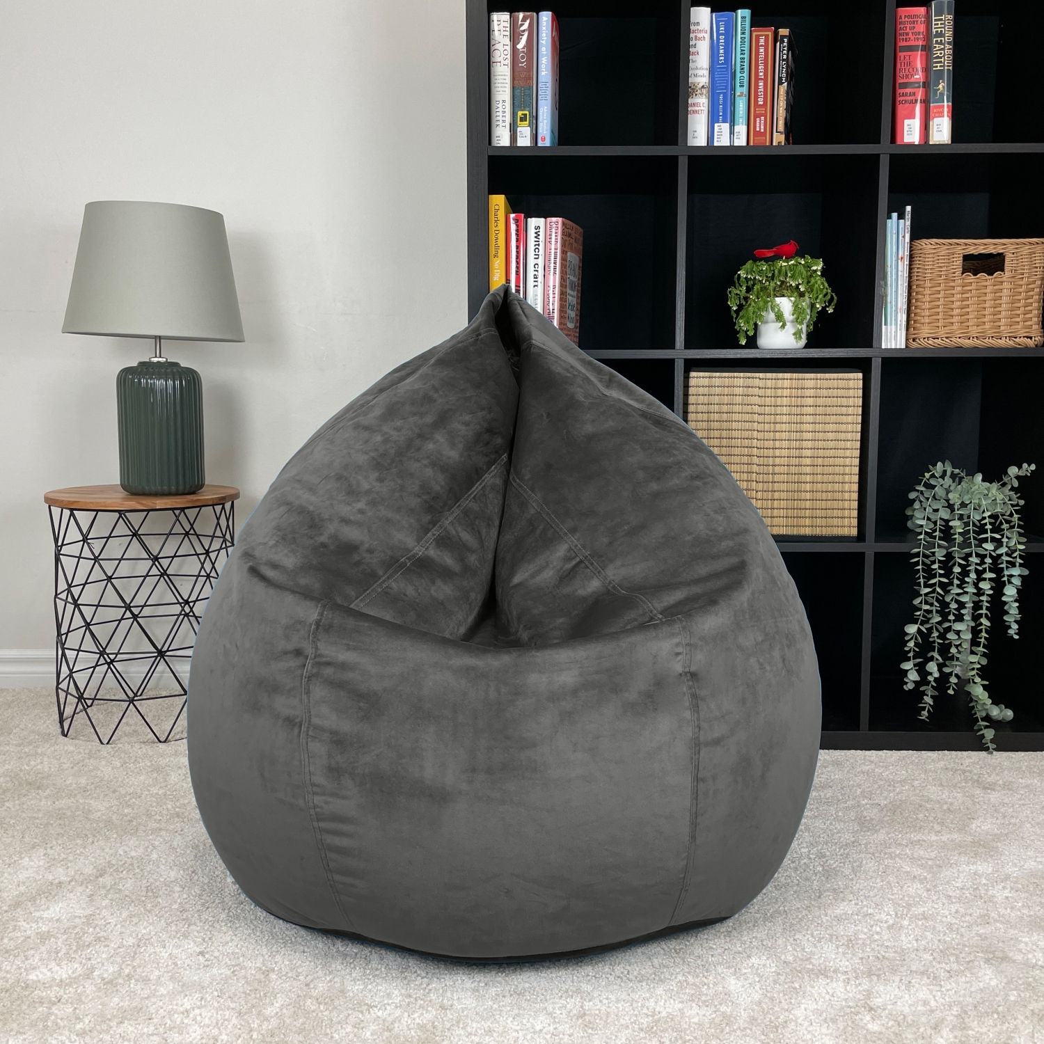 Dojo Teardrop Bean Bag Chair - Plush Ultra Soft Giant Bean Bag for Adults, Teens, Kids - Grey Velvet