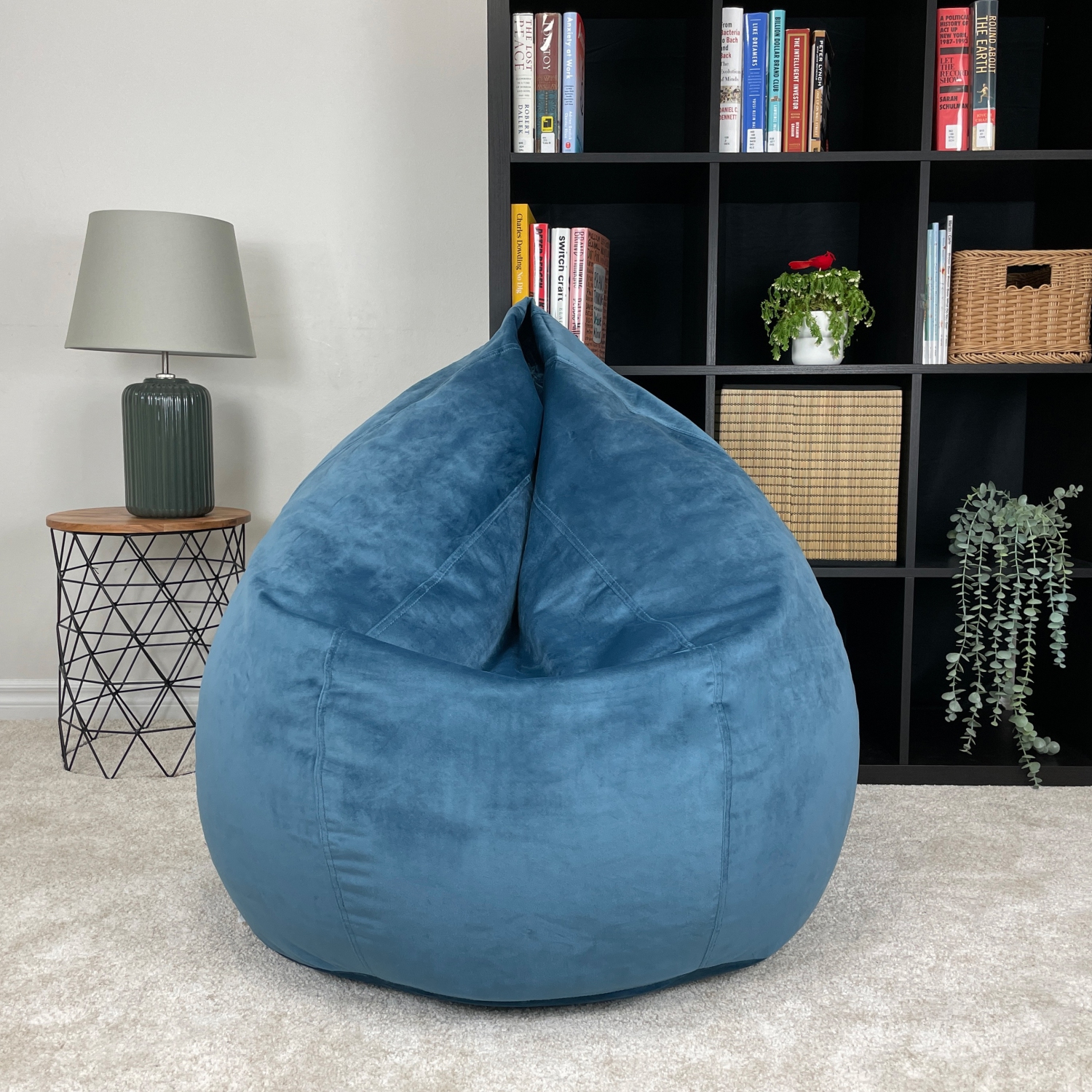 Fauteuil poire en forme de goutte de dojo - très doux fauteuil poire géant moelleux pour adultes, adolescents, enfants - velours bleu