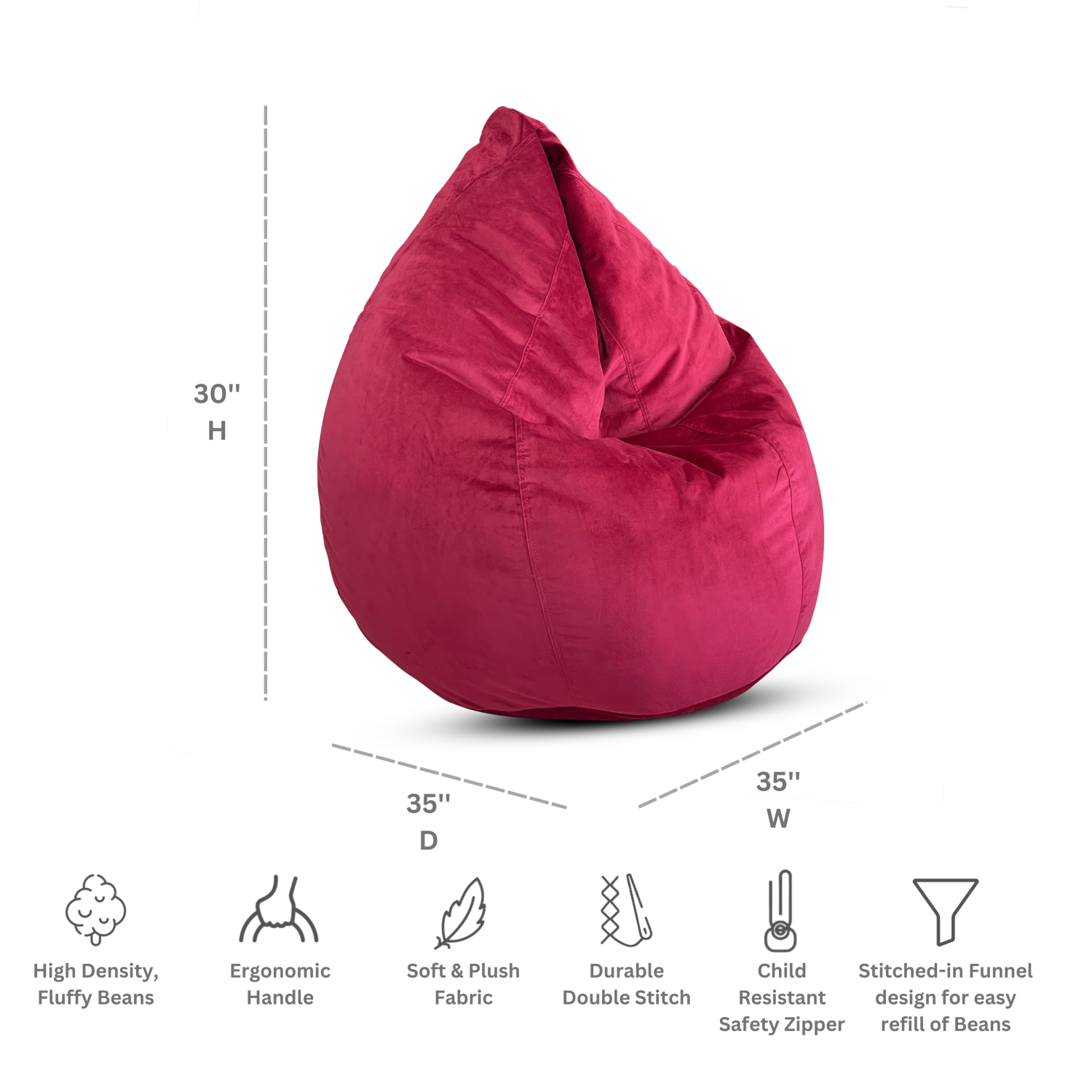Dojo Teardrop Bean Bag Chair - Plush Ultra Soft Giant Bean Bag for Adults, Teens, Kids - Red Velvet